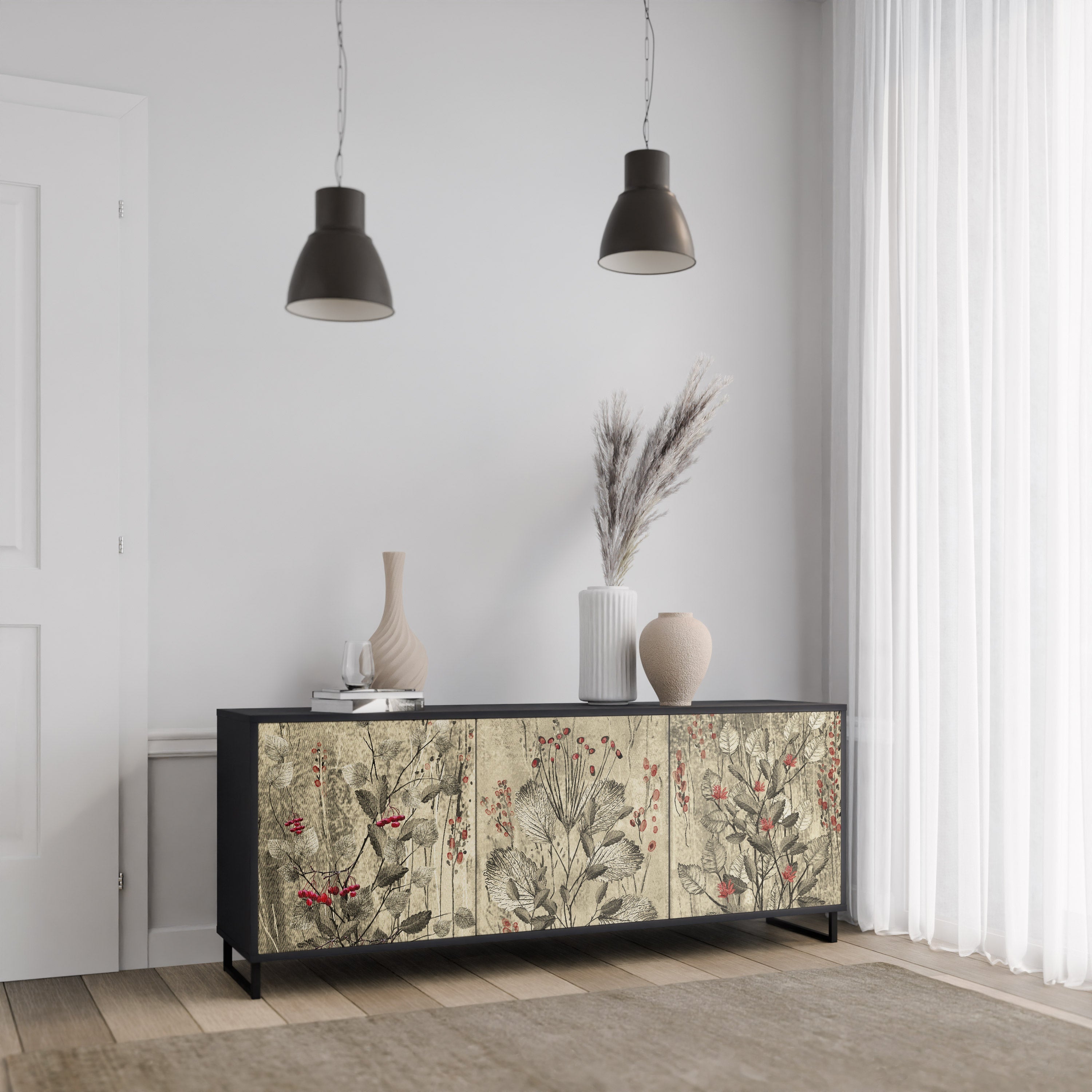 HERBAL GRACE 3-türiges Sideboard in Schwarz