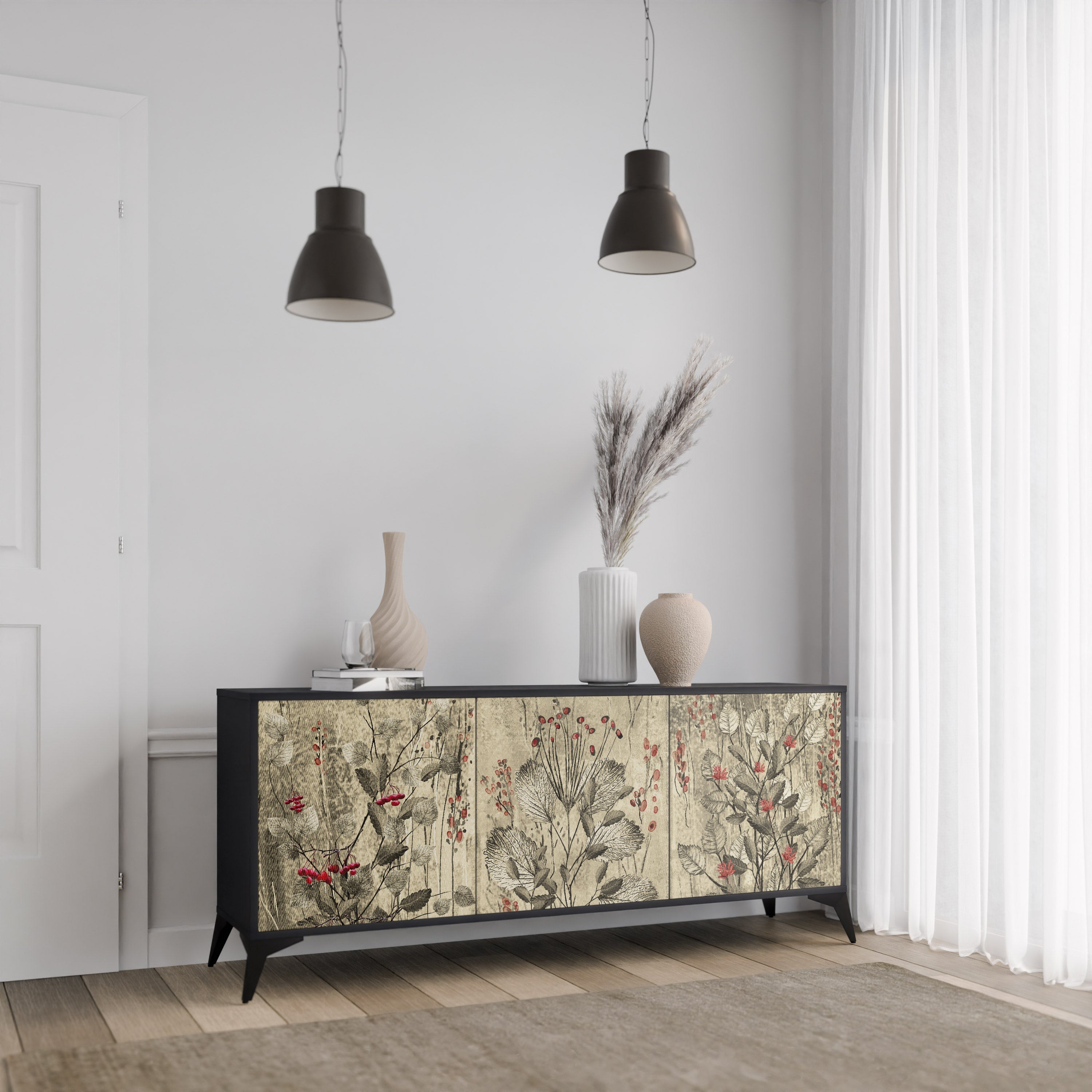 HERBAL GRACE 3-türiges Sideboard in Schwarz
