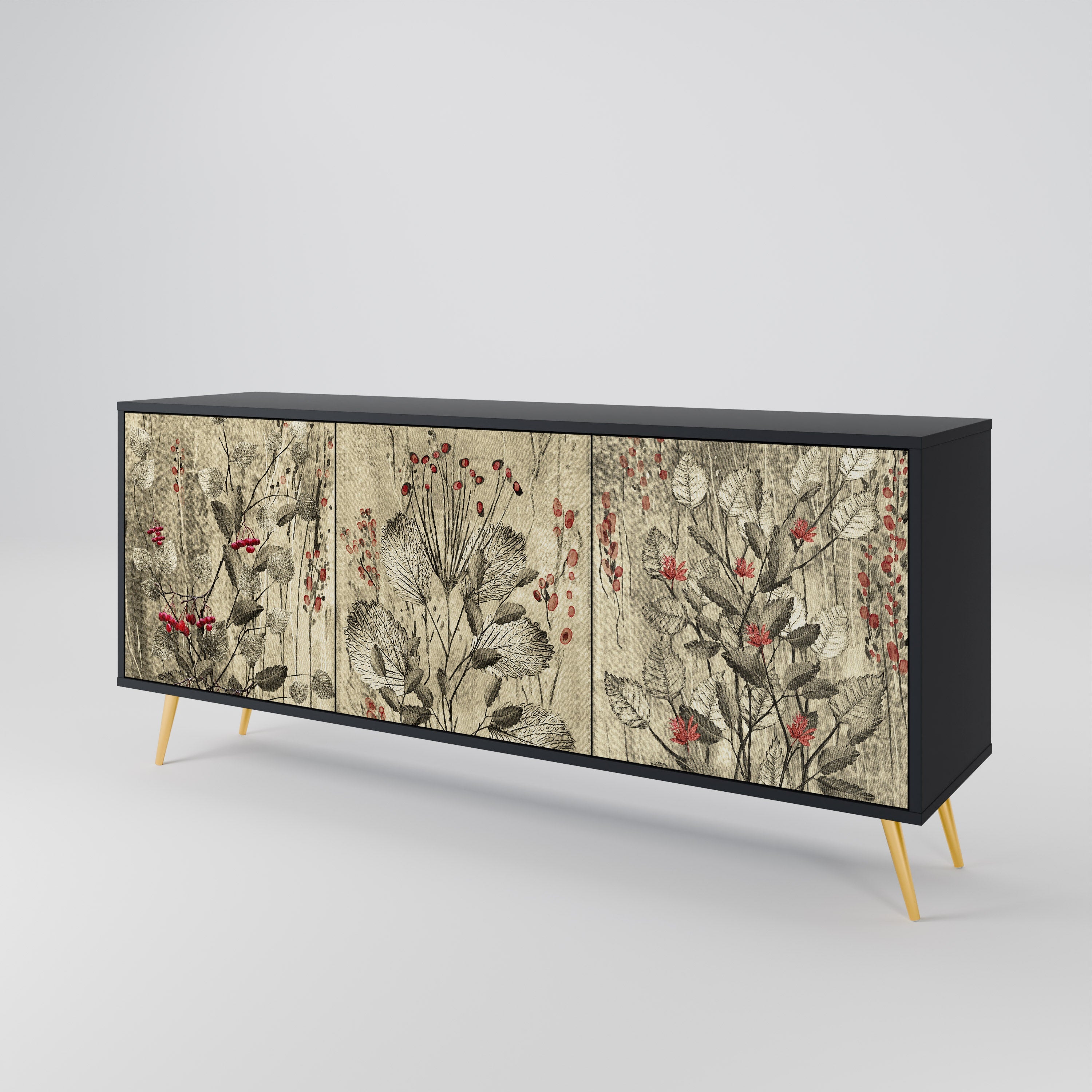 HERBAL GRACE 3-türiges Sideboard in Schwarz