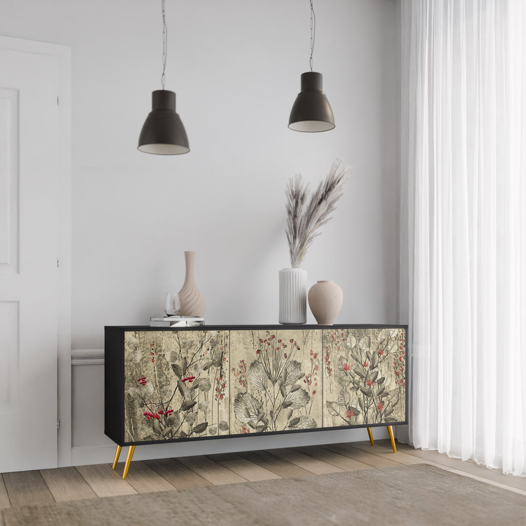 HERBAL GRACE 3-türiges Sideboard in Schwarz