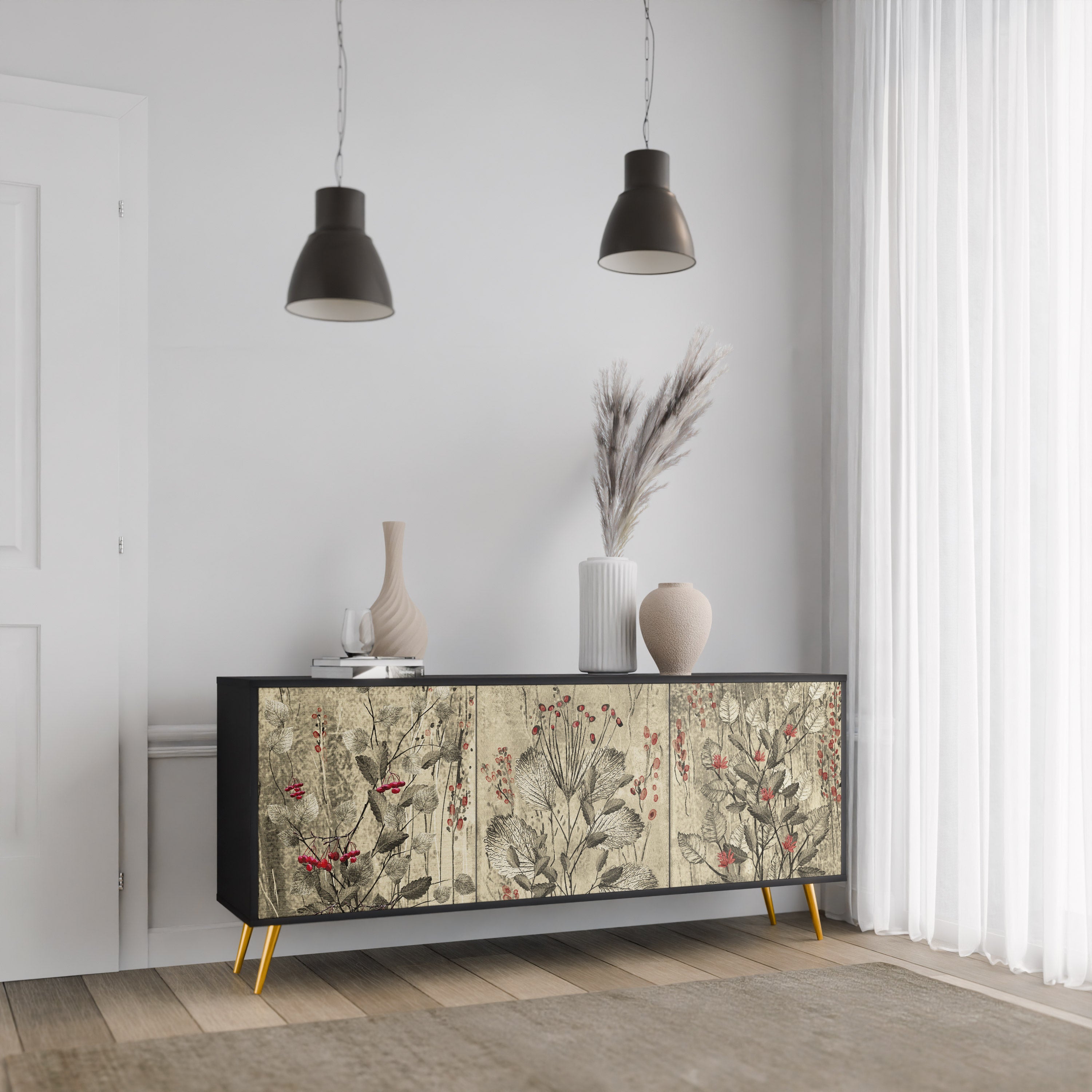 HERBAL GRACE 3-türiges Sideboard in Schwarz