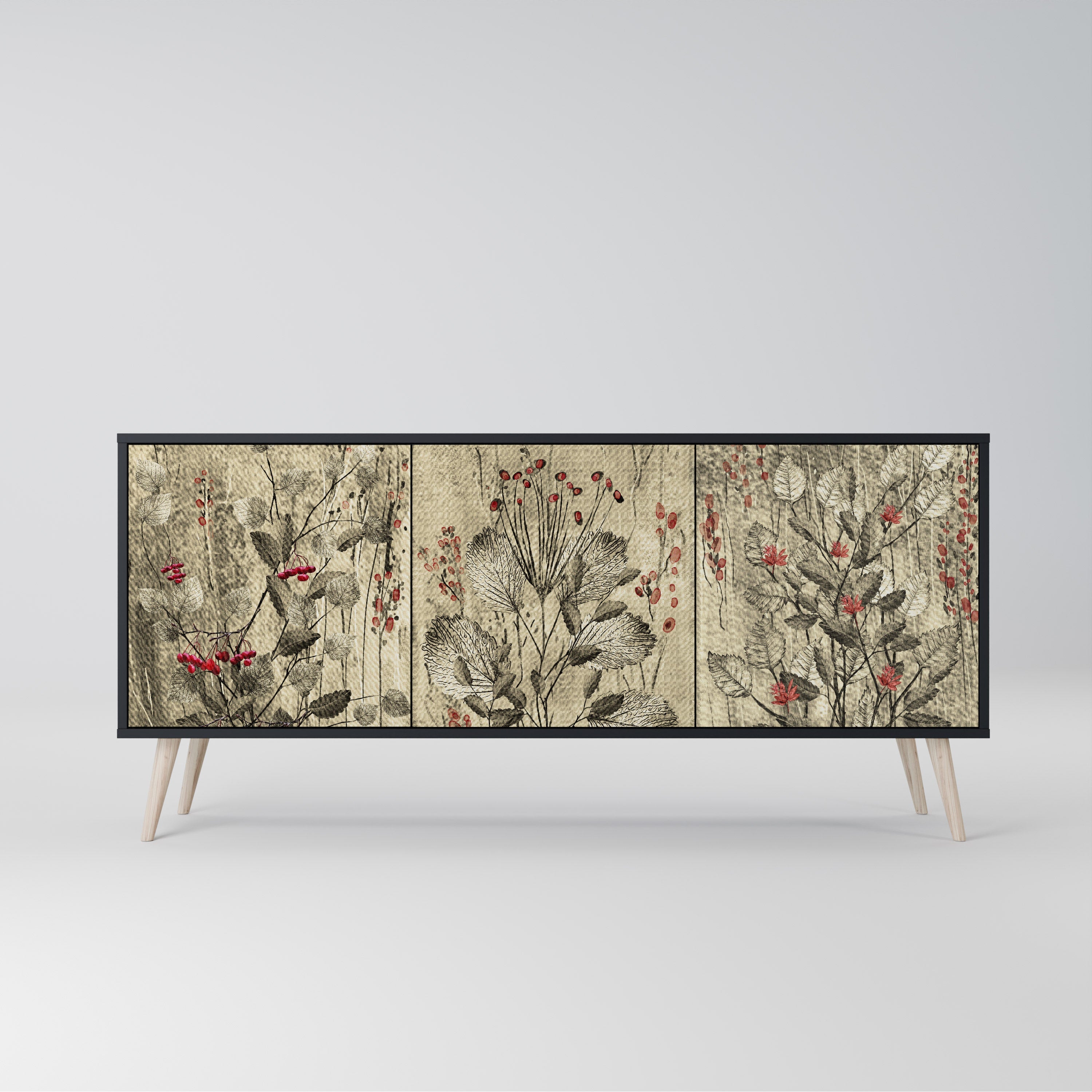 HERBAL GRACE 3-türiges Sideboard in Schwarz