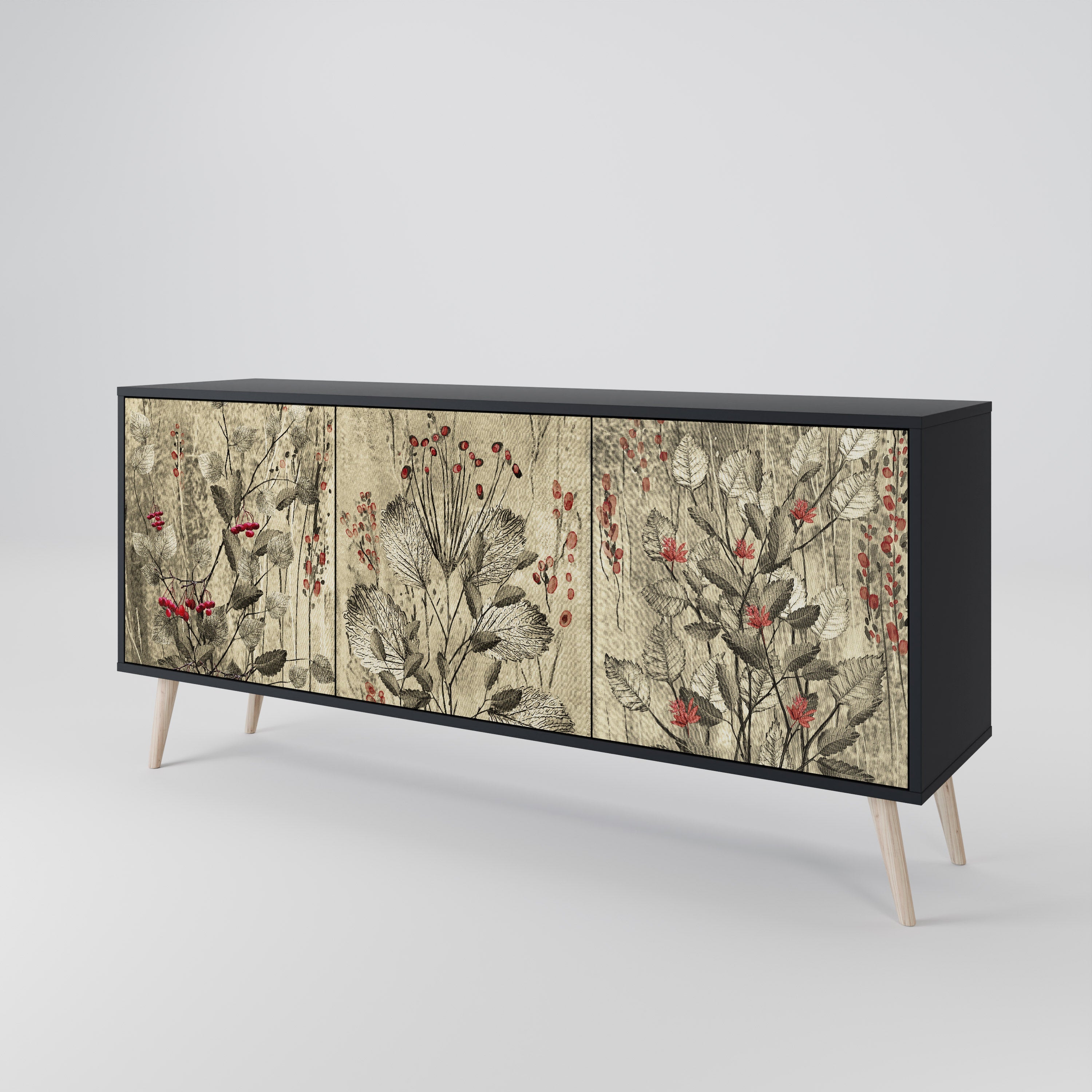 HERBAL GRACE 3-türiges Sideboard in Schwarz