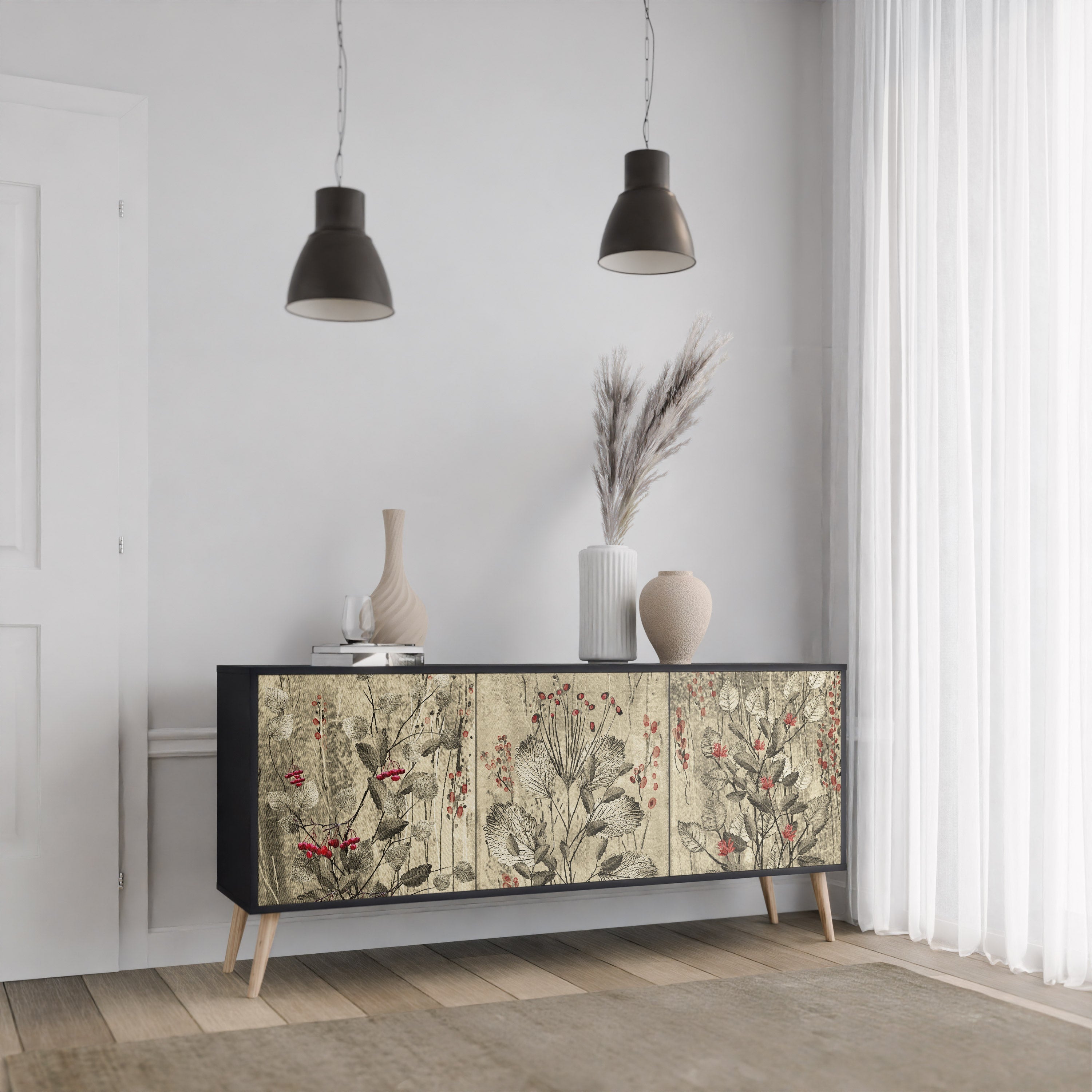 HERBAL GRACE 3-türiges Sideboard in Schwarz