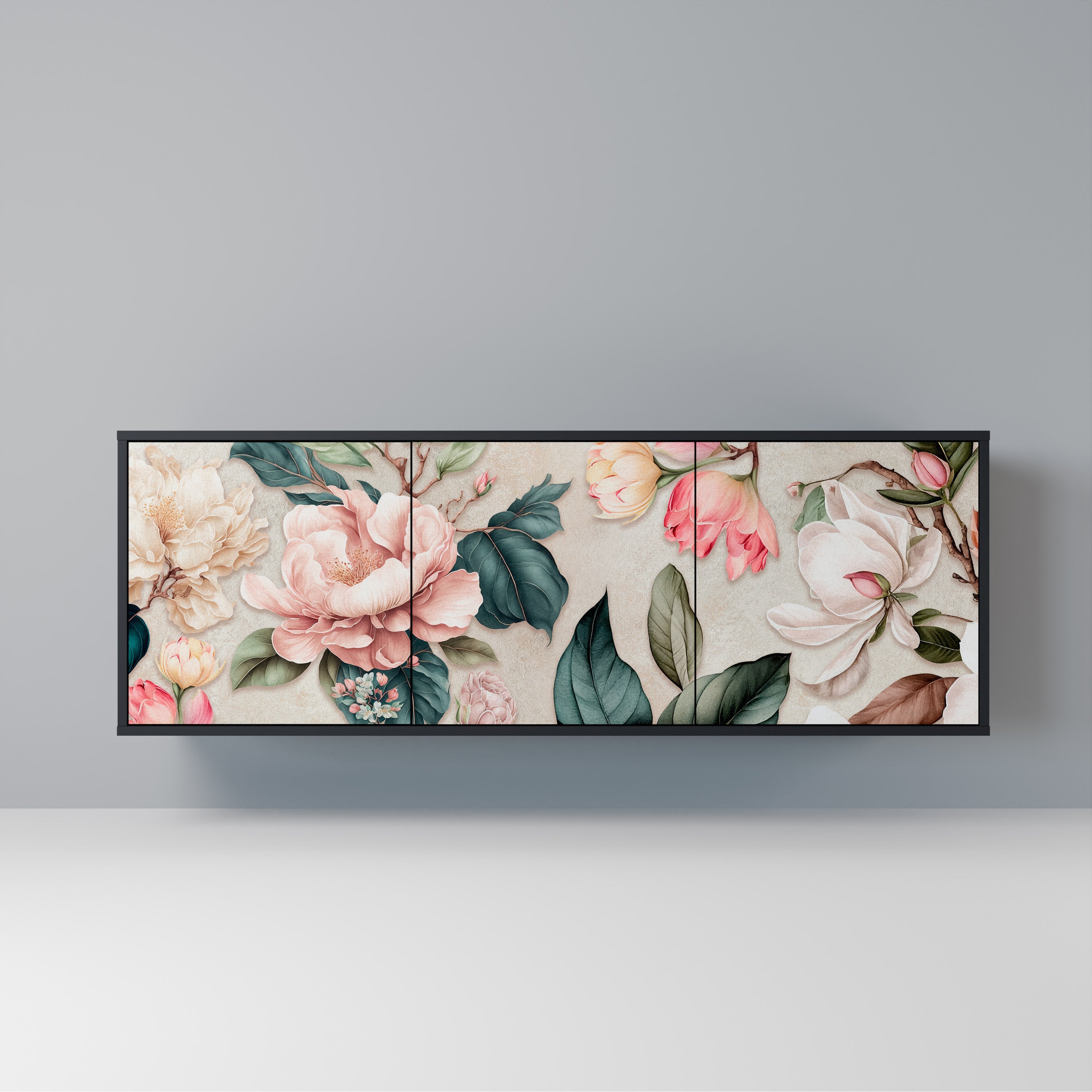 FLORAL GRACE 3-türiges Sideboard in Schwarz