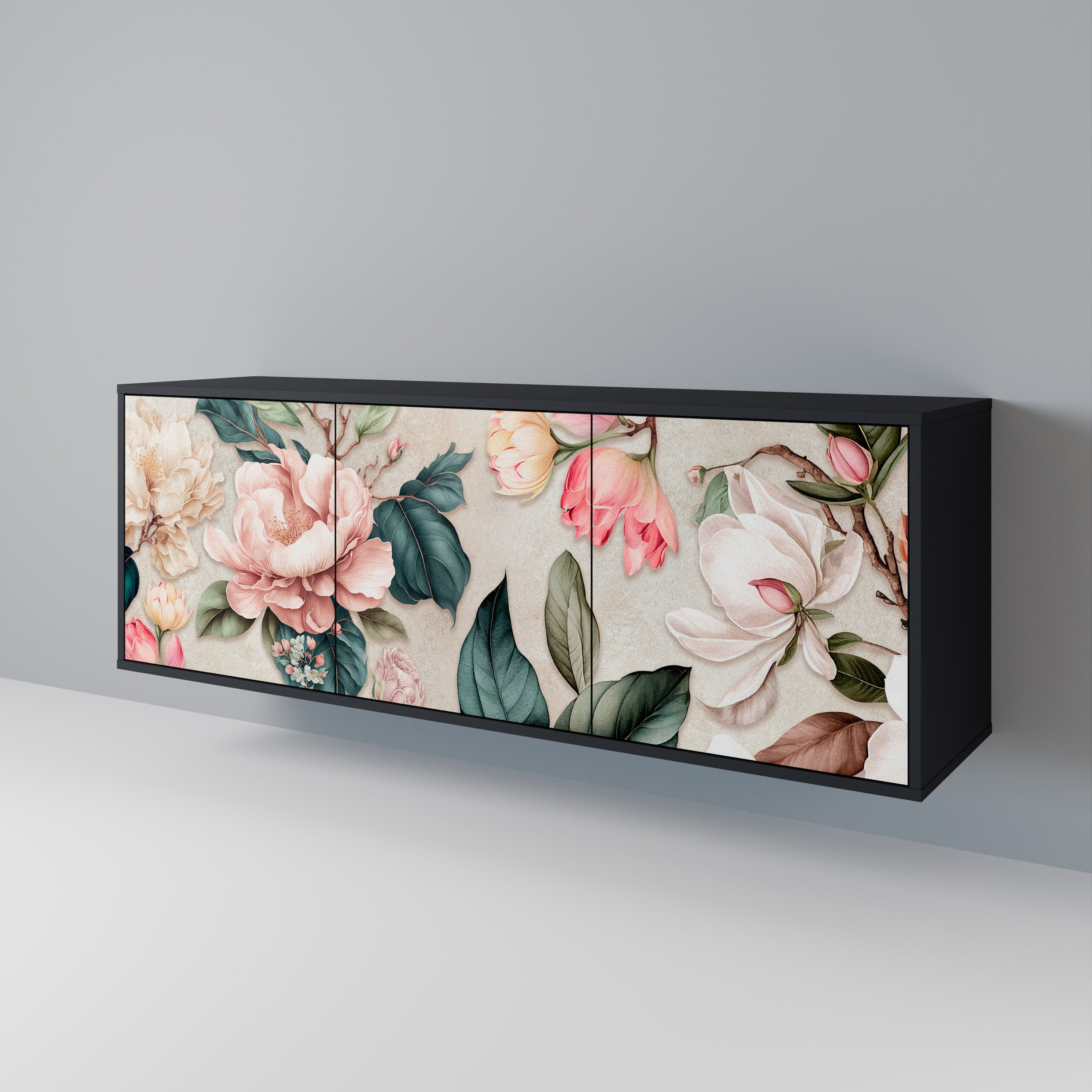 FLORAL GRACE 3-türiges Sideboard in Schwarz