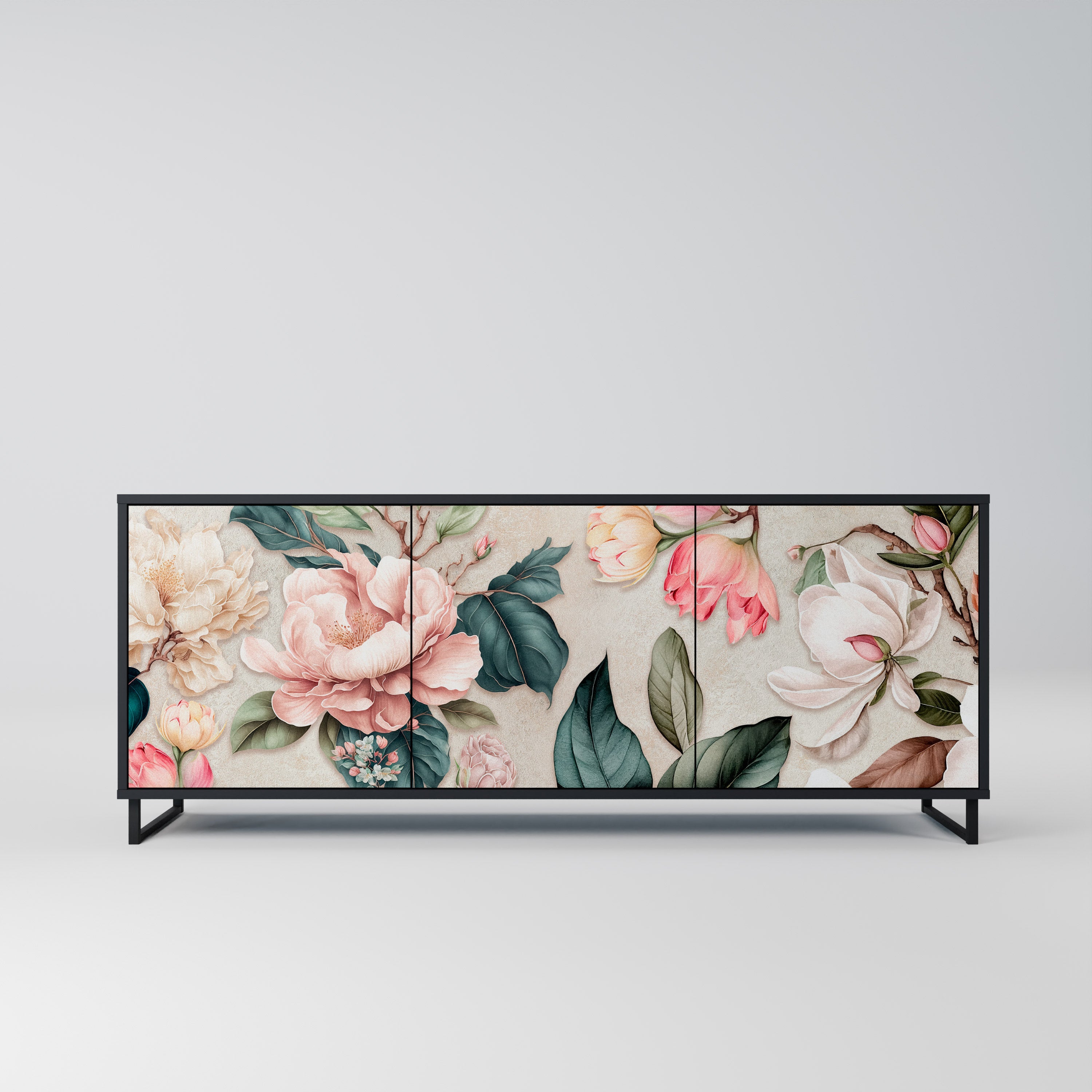 FLORAL GRACE 3-türiges Sideboard in Schwarz