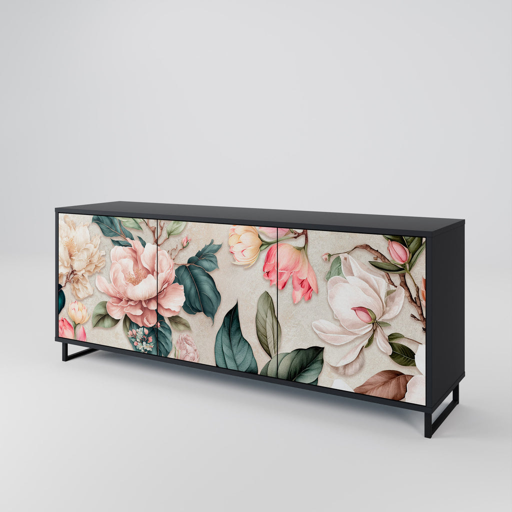 FLORAL GRACE 3-türiges Sideboard in Schwarz