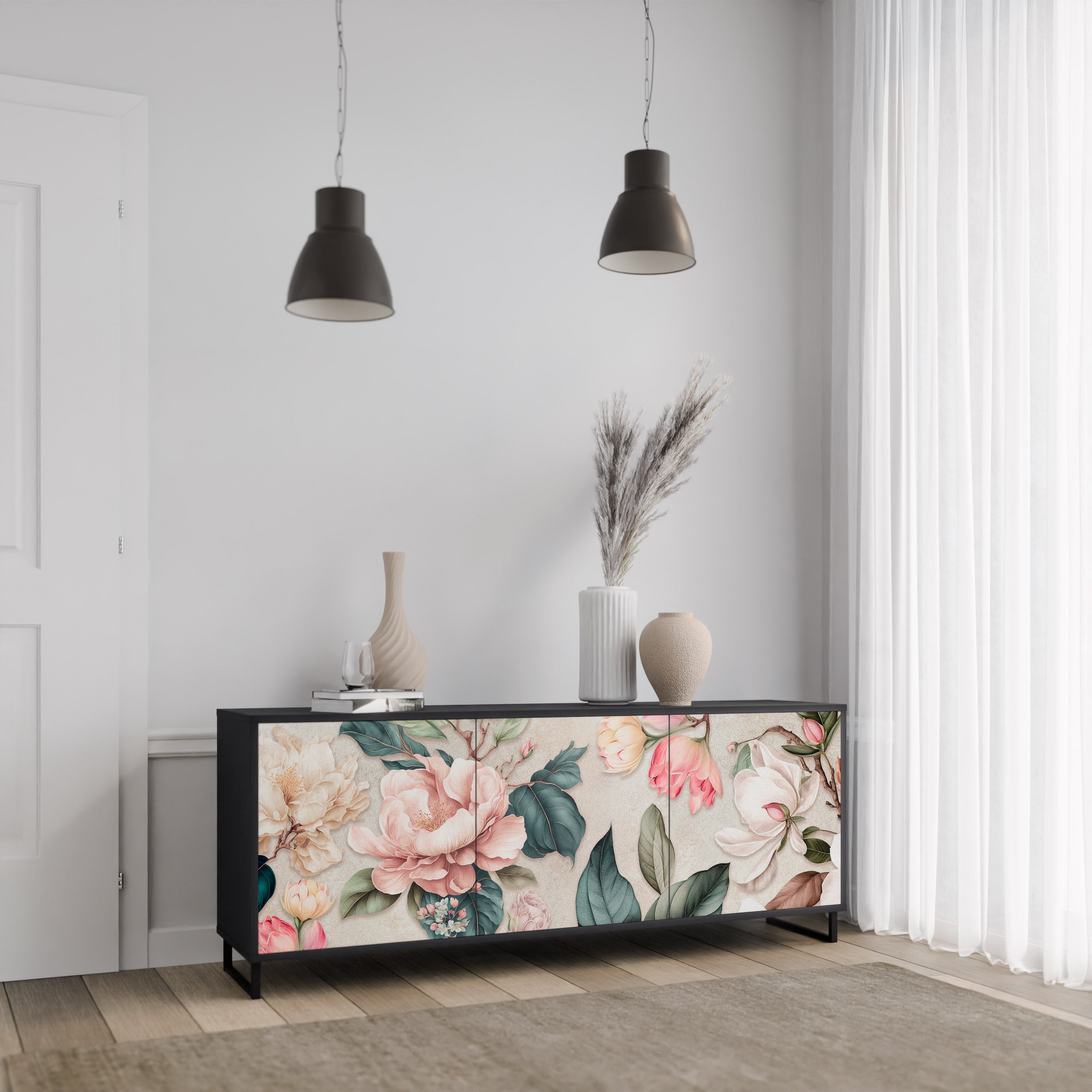 FLORAL GRACE 3-türiges Sideboard in Schwarz