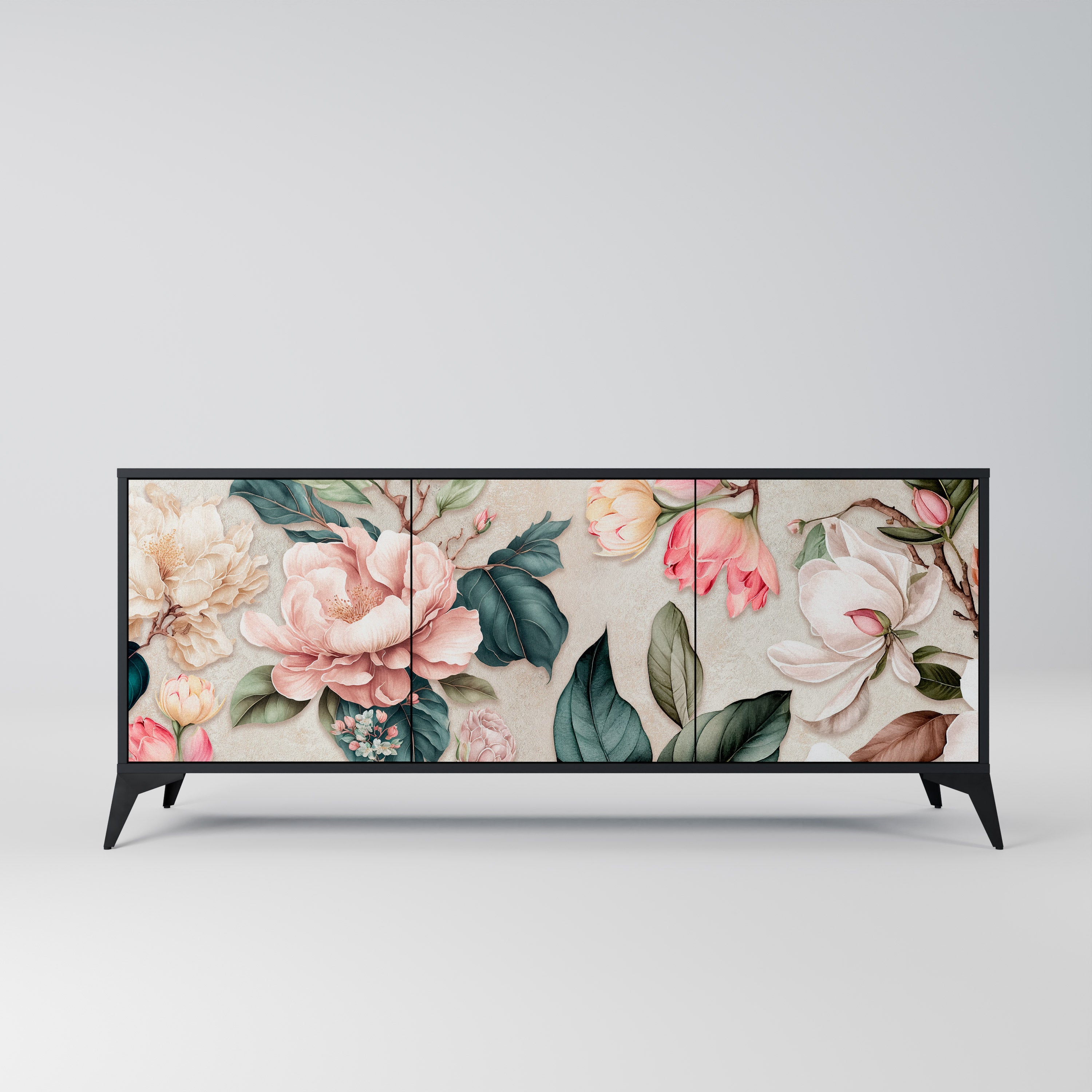 FLORAL GRACE 3-türiges Sideboard in Schwarz