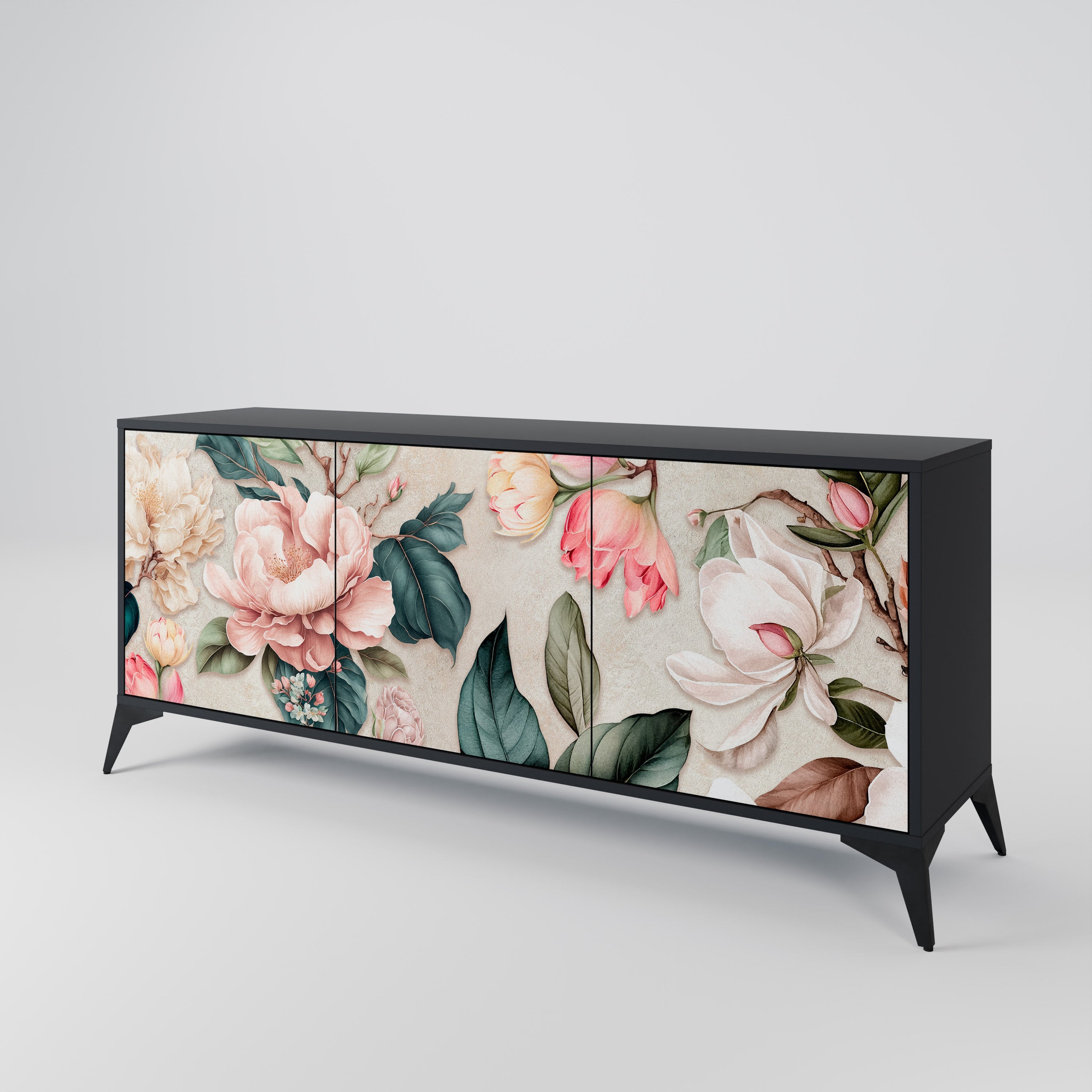FLORAL GRACE 3-türiges Sideboard in Schwarz