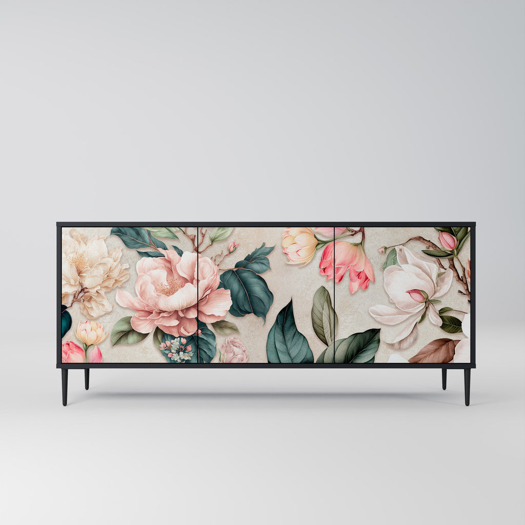 FLORAL GRACE 3-türiges Sideboard in Schwarz