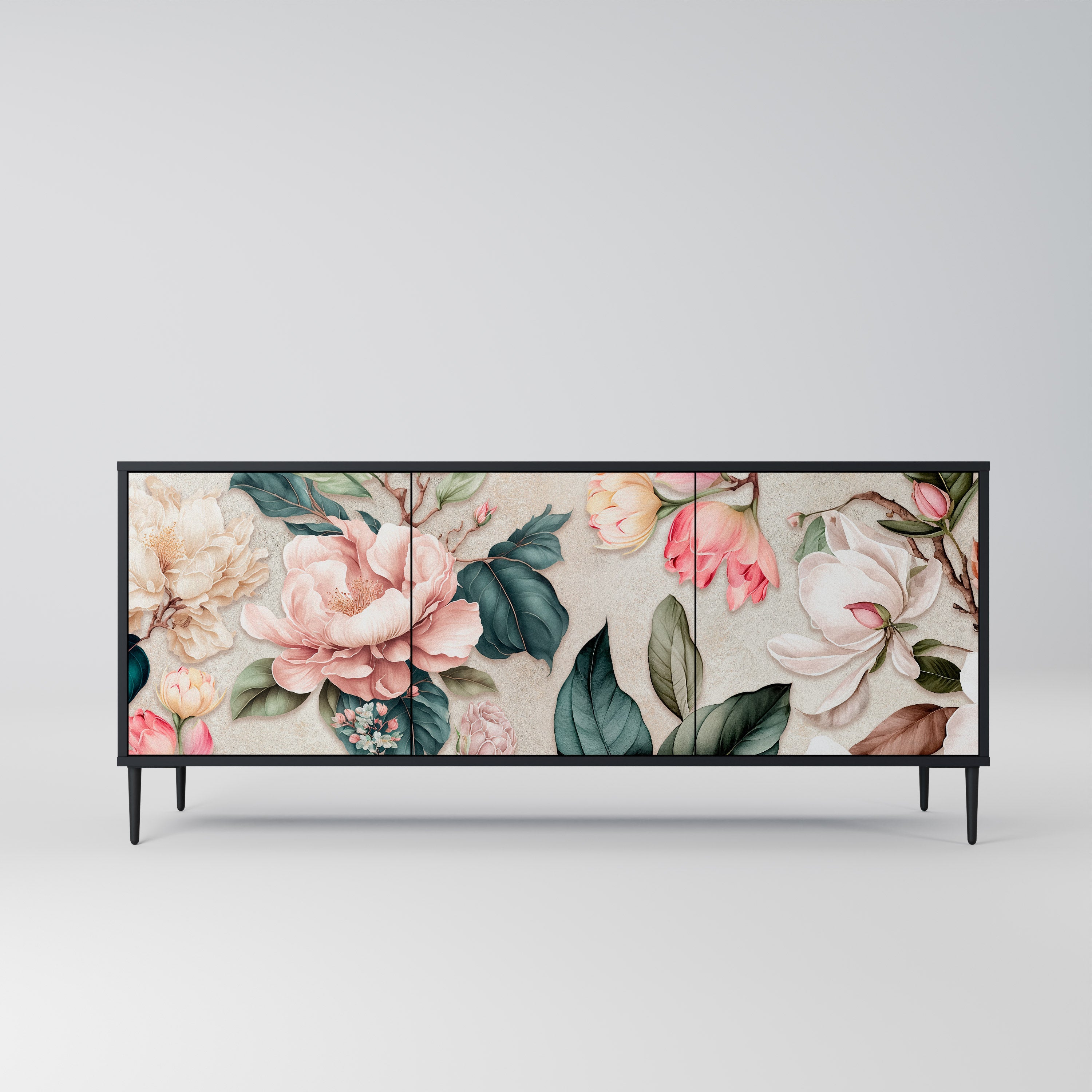 FLORAL GRACE 3-türiges Sideboard in Schwarz