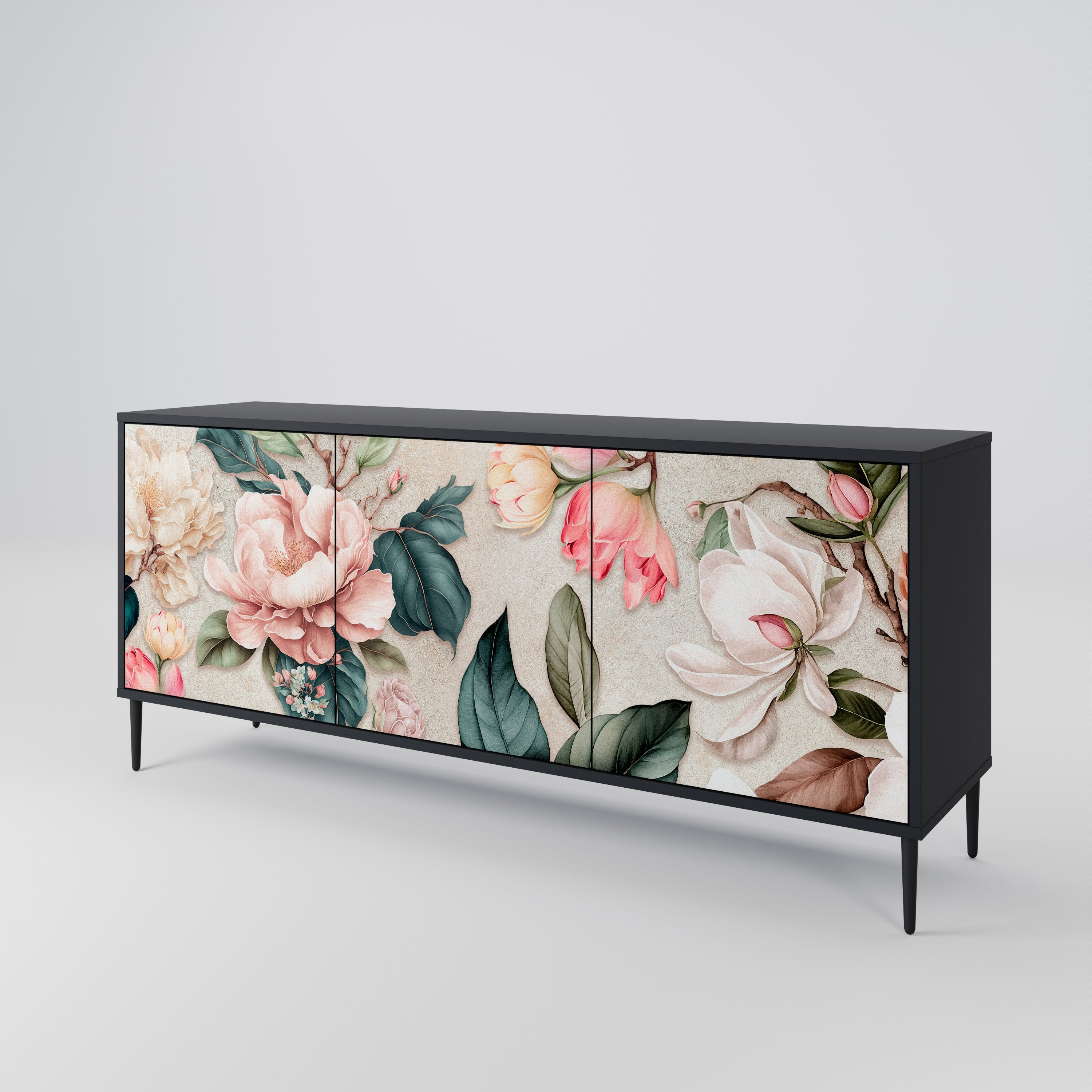FLORAL GRACE 3-türiges Sideboard in Schwarz