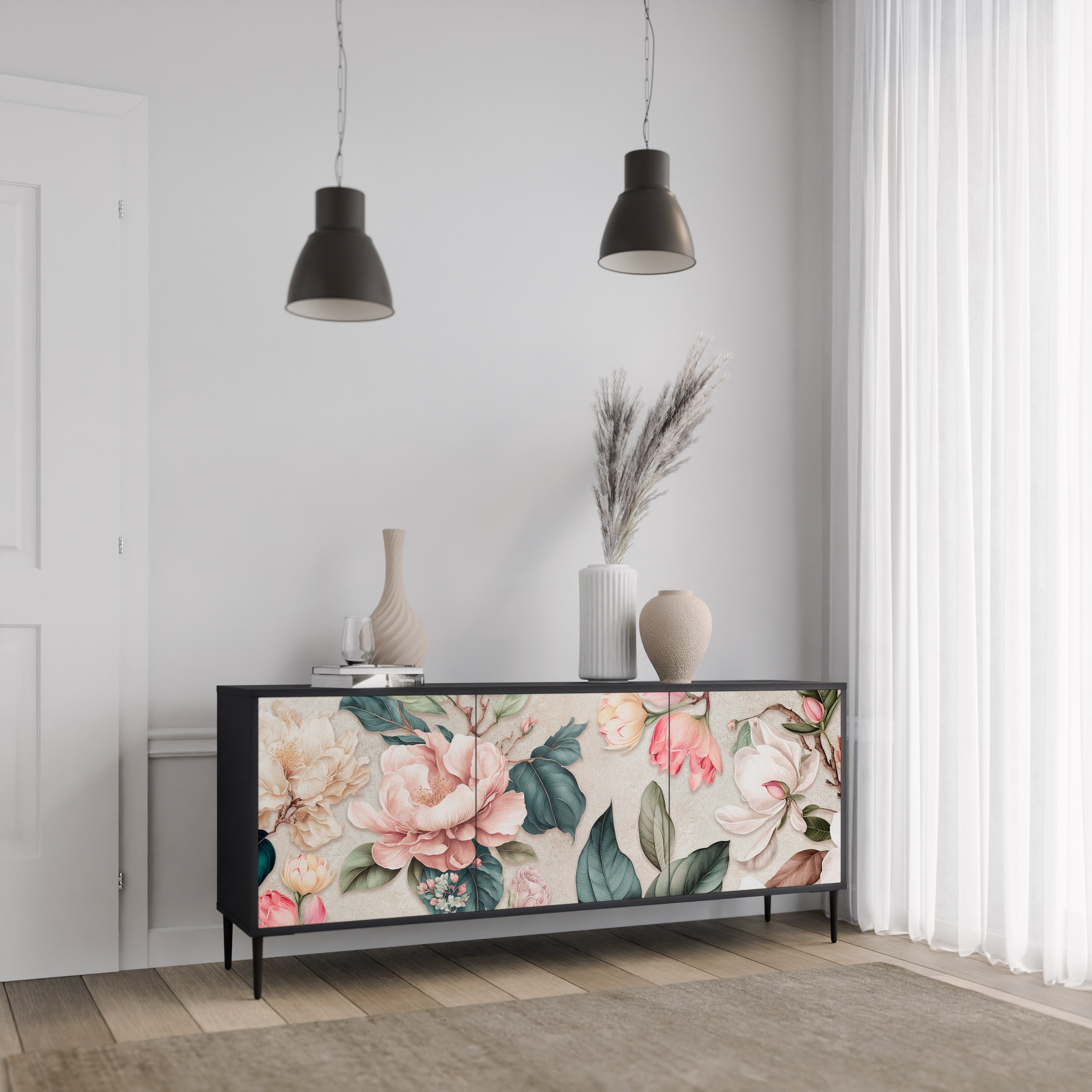 FLORAL GRACE 3-türiges Sideboard in Schwarz