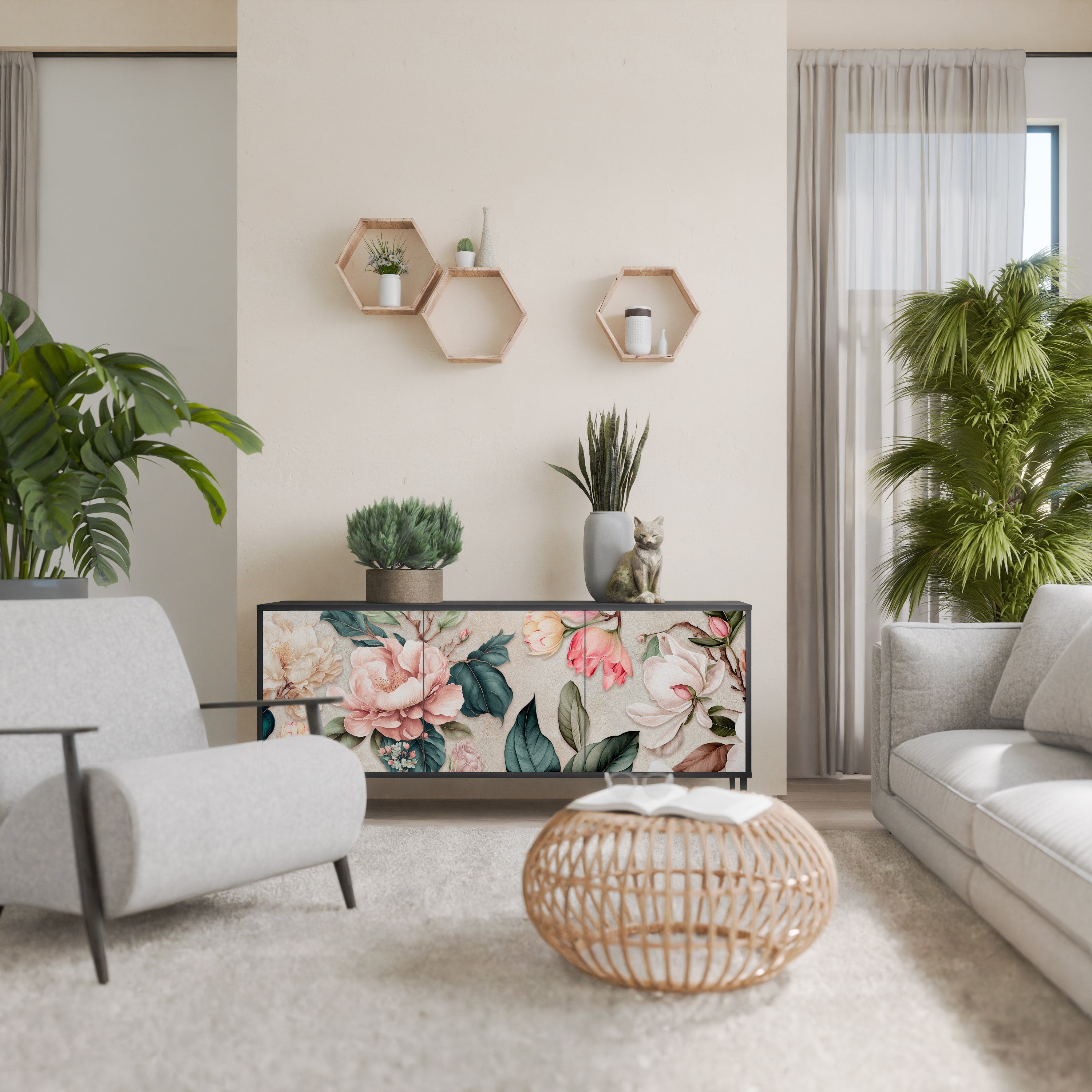 FLORAL GRACE 3-türiges Sideboard in Schwarz