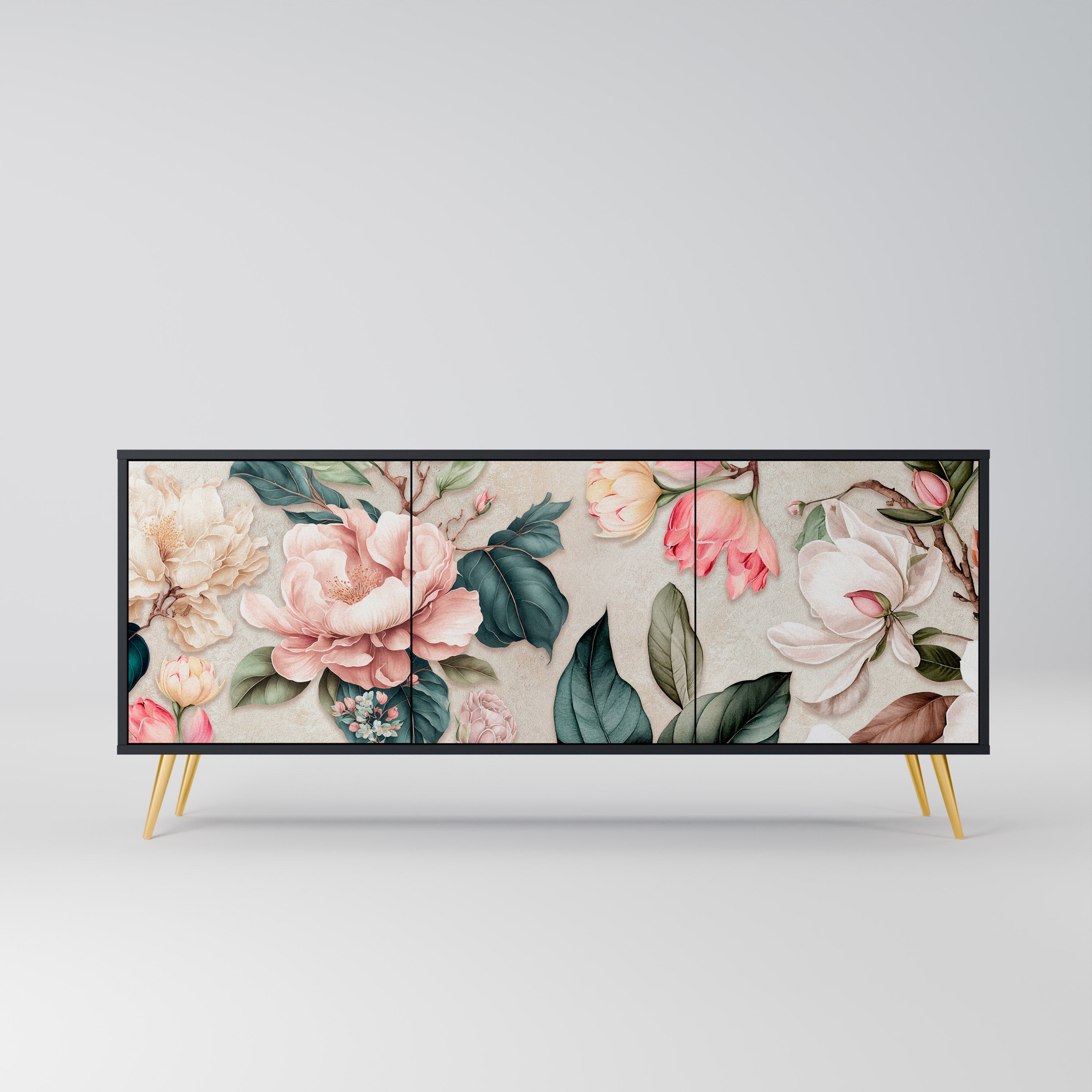 FLORAL GRACE 3-türiges Sideboard in Schwarz