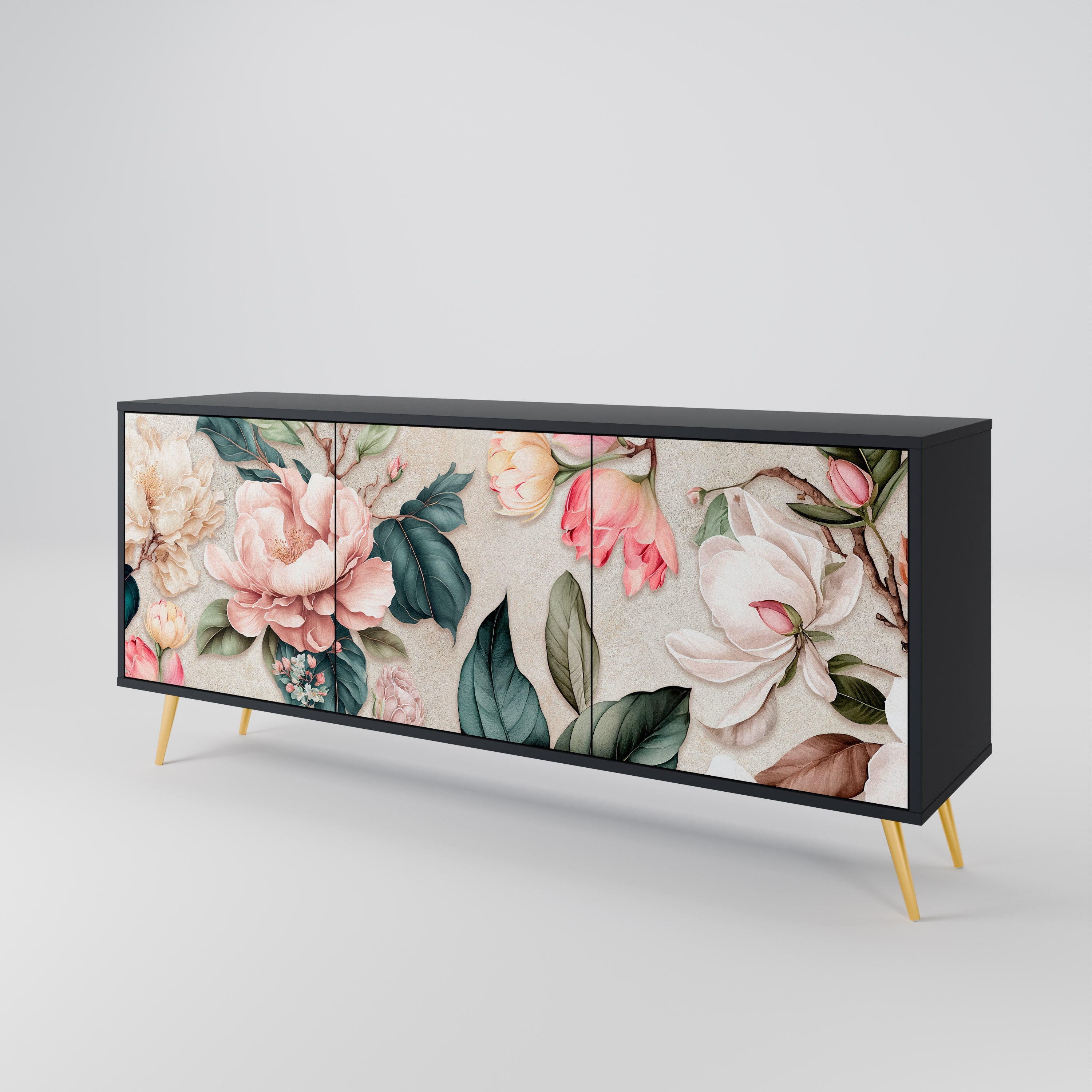 FLORAL GRACE 3-türiges Sideboard in Schwarz