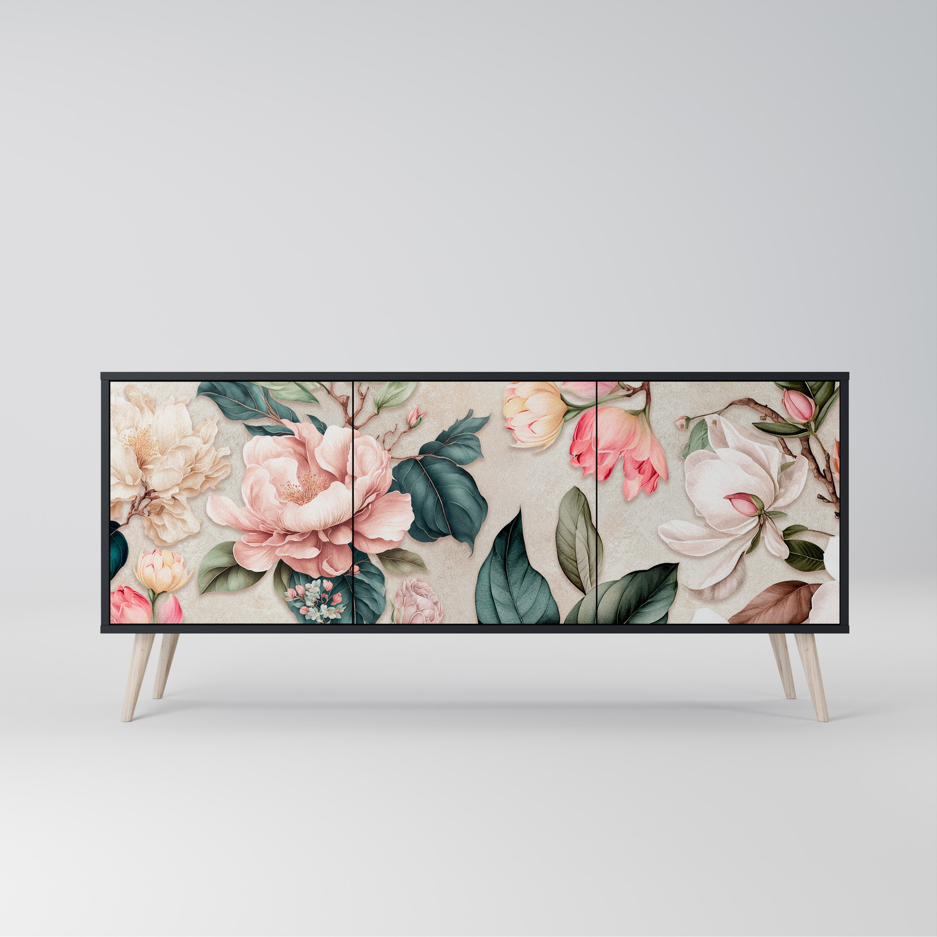 FLORAL GRACE 3-türiges Sideboard in Schwarz