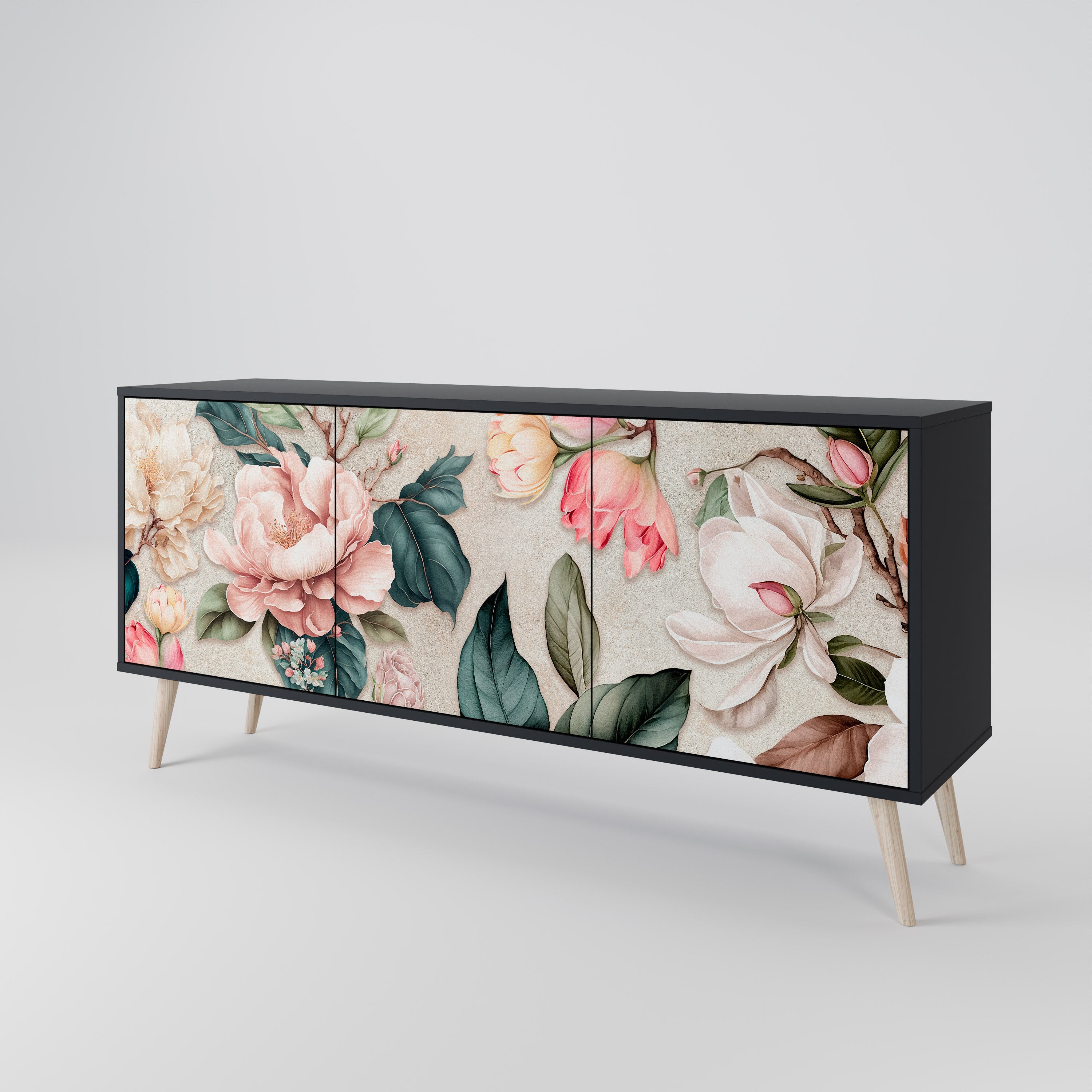 FLORAL GRACE 3-türiges Sideboard in Schwarz
