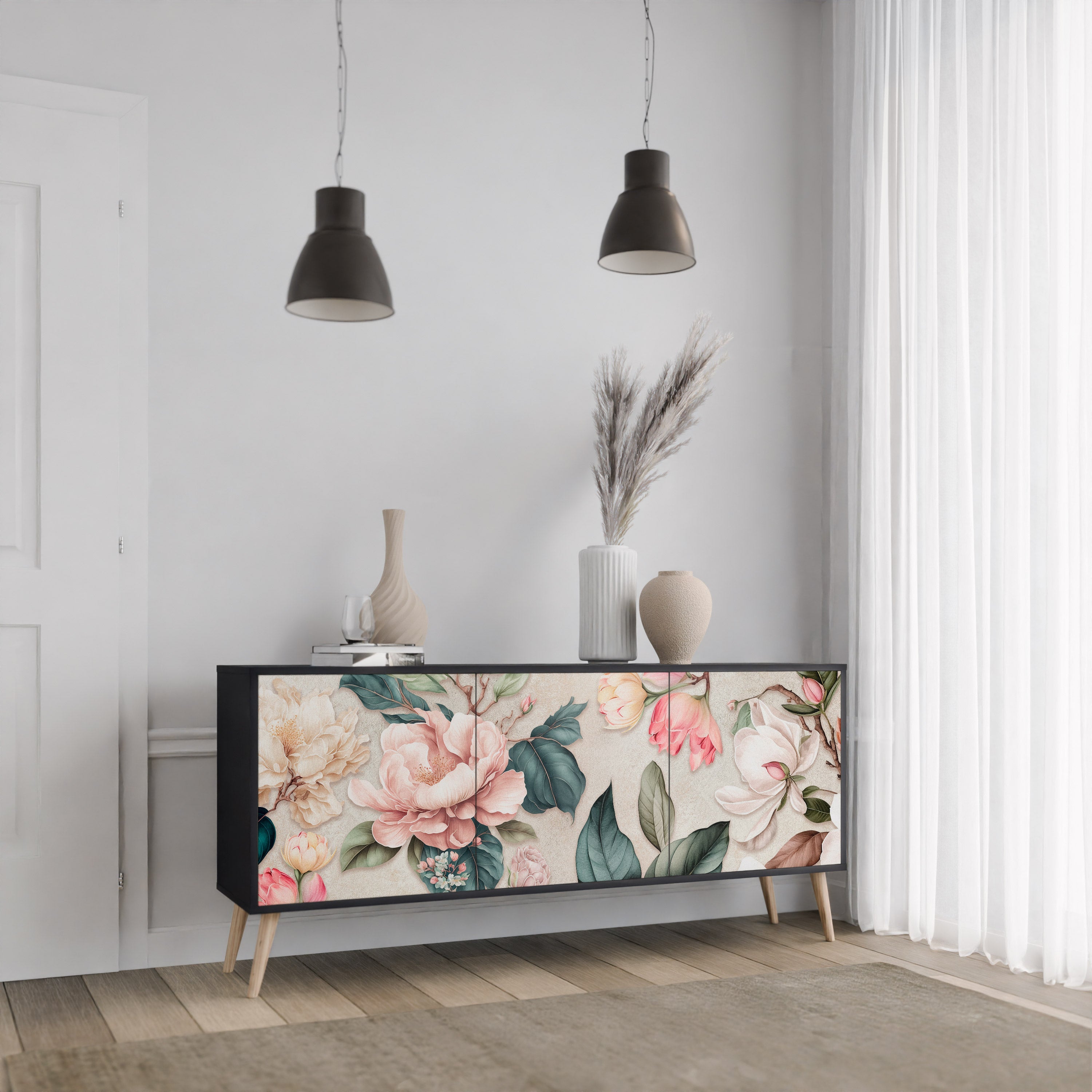 FLORAL GRACE 3-türiges Sideboard in Schwarz