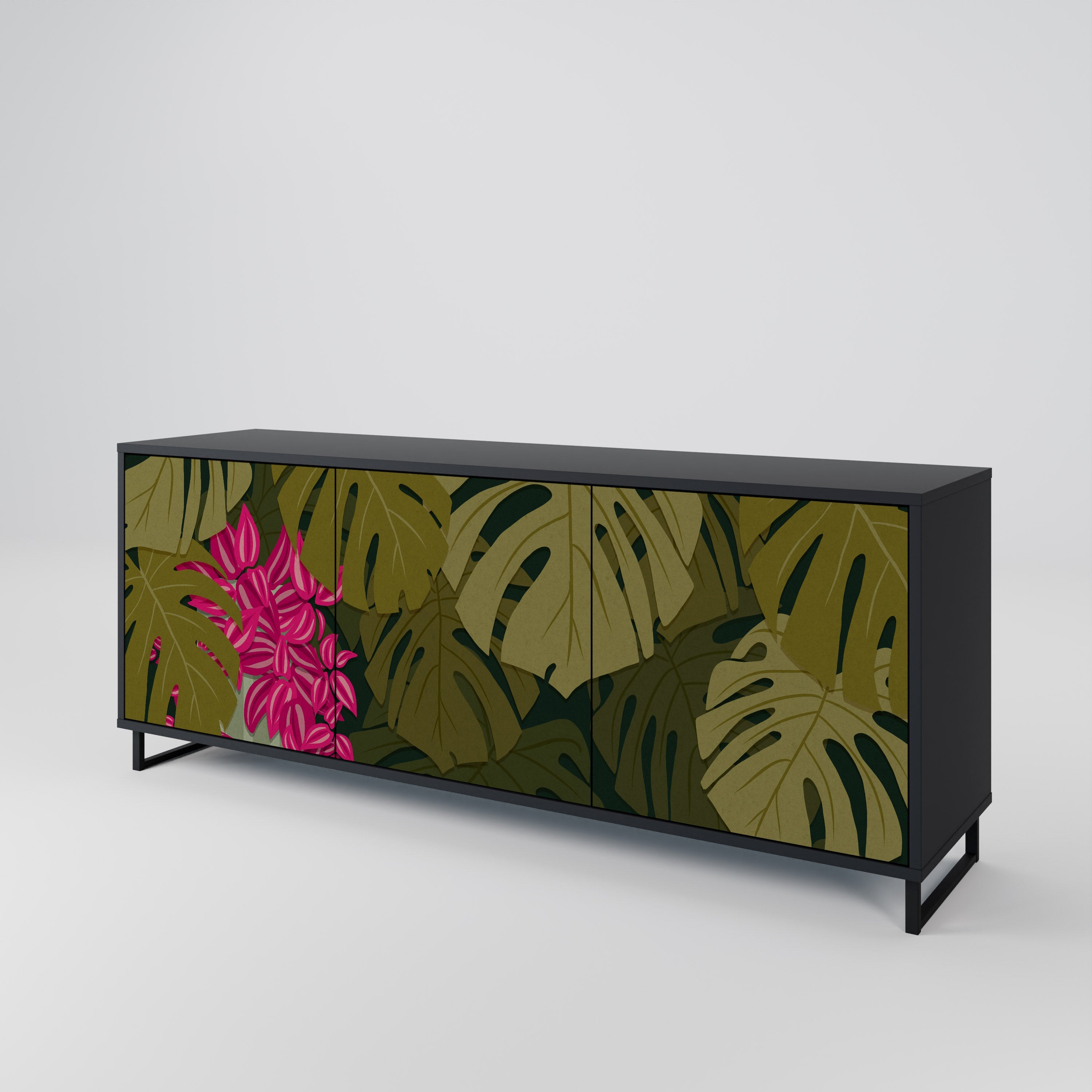 TROPICAL BEAUTY 3-türiges Sideboard in Schwarz