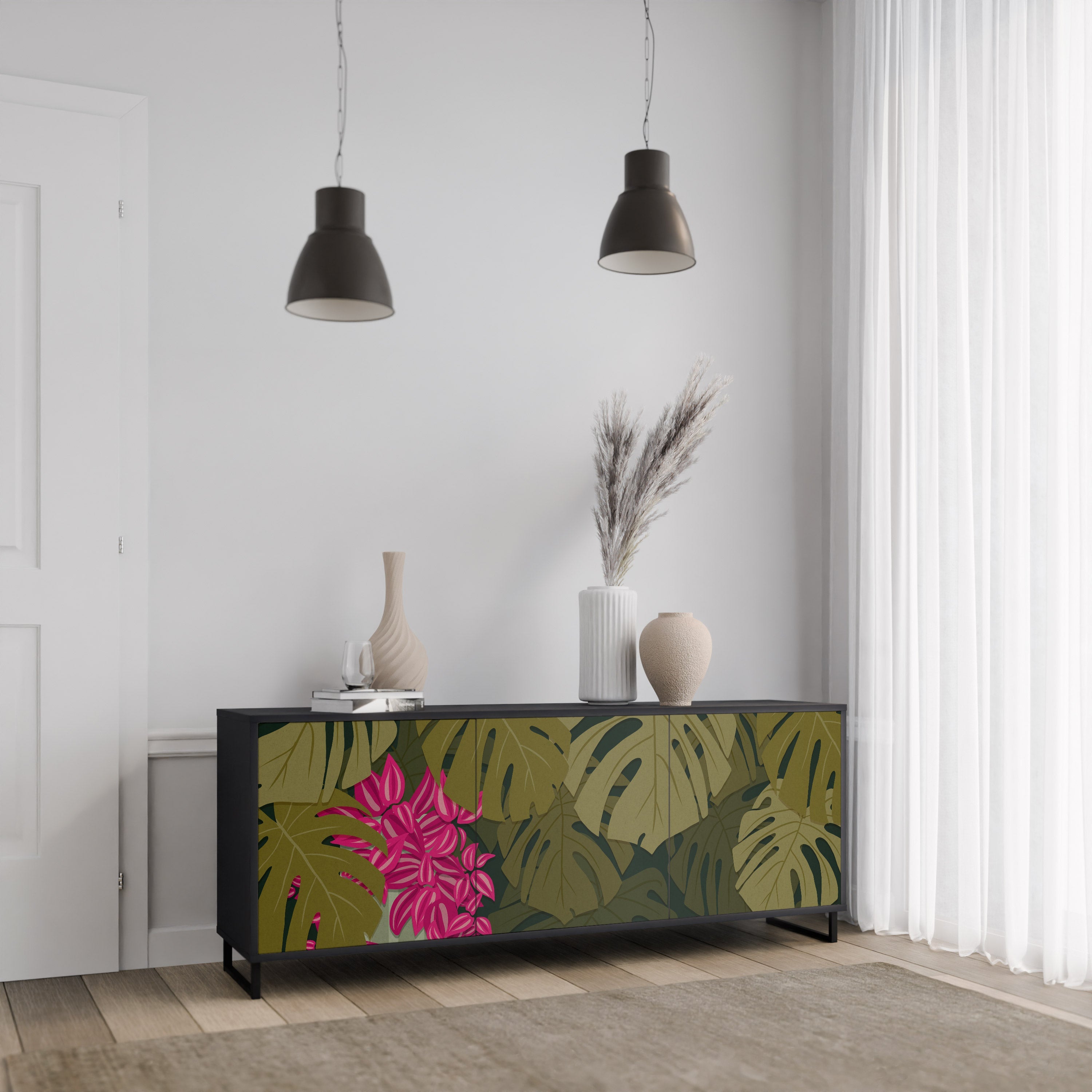 TROPICAL BEAUTY 3-türiges Sideboard in Schwarz