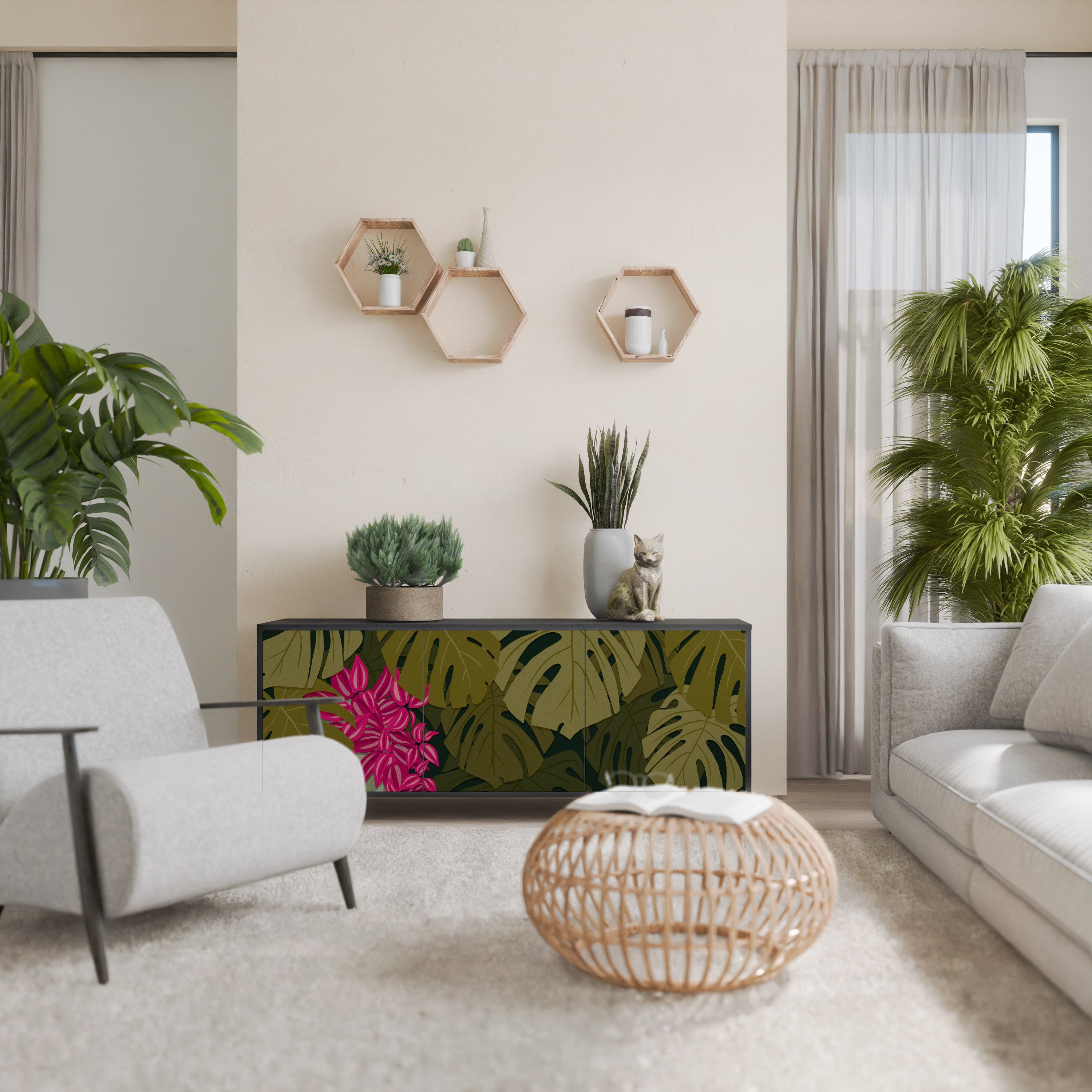 TROPICAL BEAUTY 3-türiges Sideboard in Schwarz