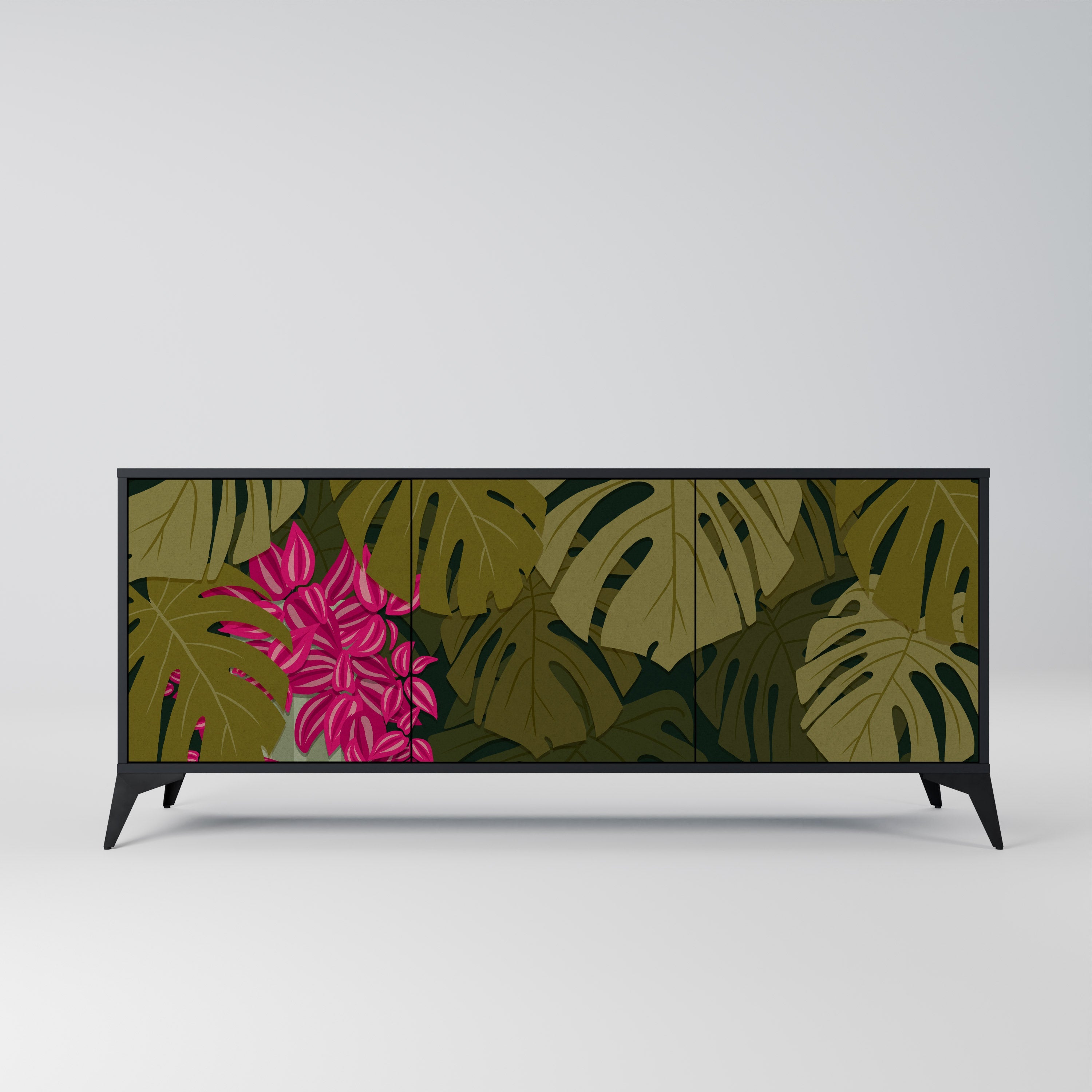 TROPICAL BEAUTY 3-türiges Sideboard in Schwarz
