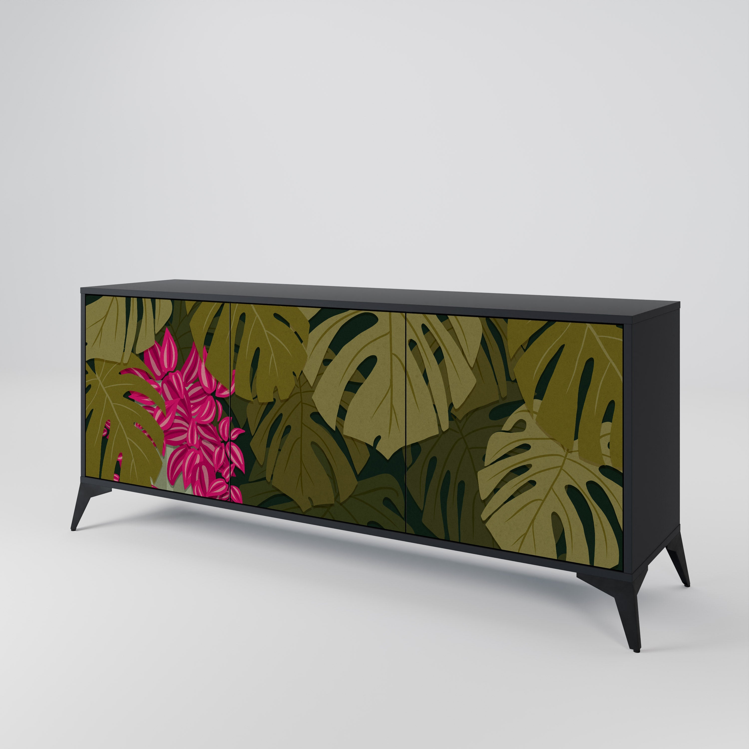 TROPICAL BEAUTY 3-türiges Sideboard in Schwarz