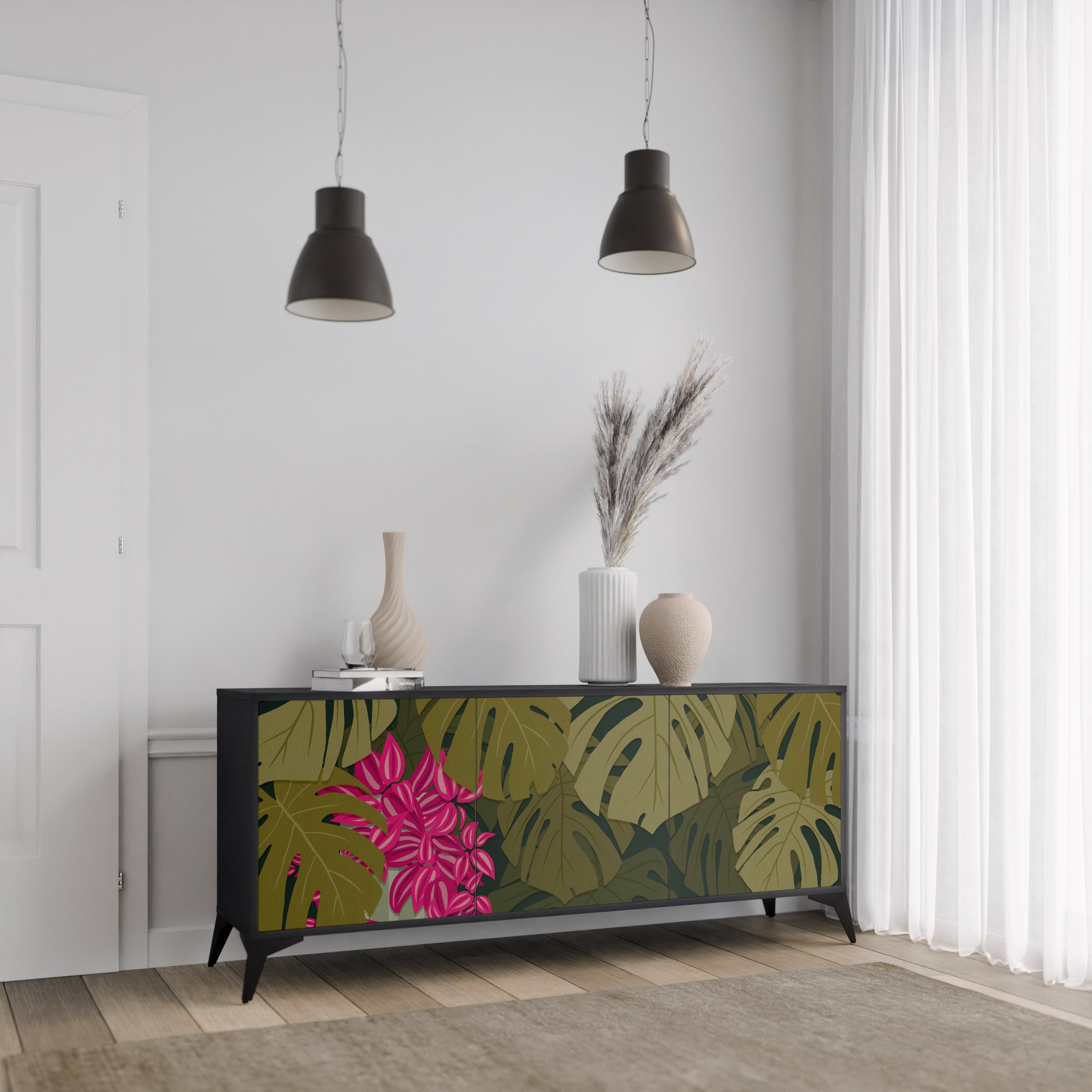 TROPICAL BEAUTY 3-türiges Sideboard in Schwarz