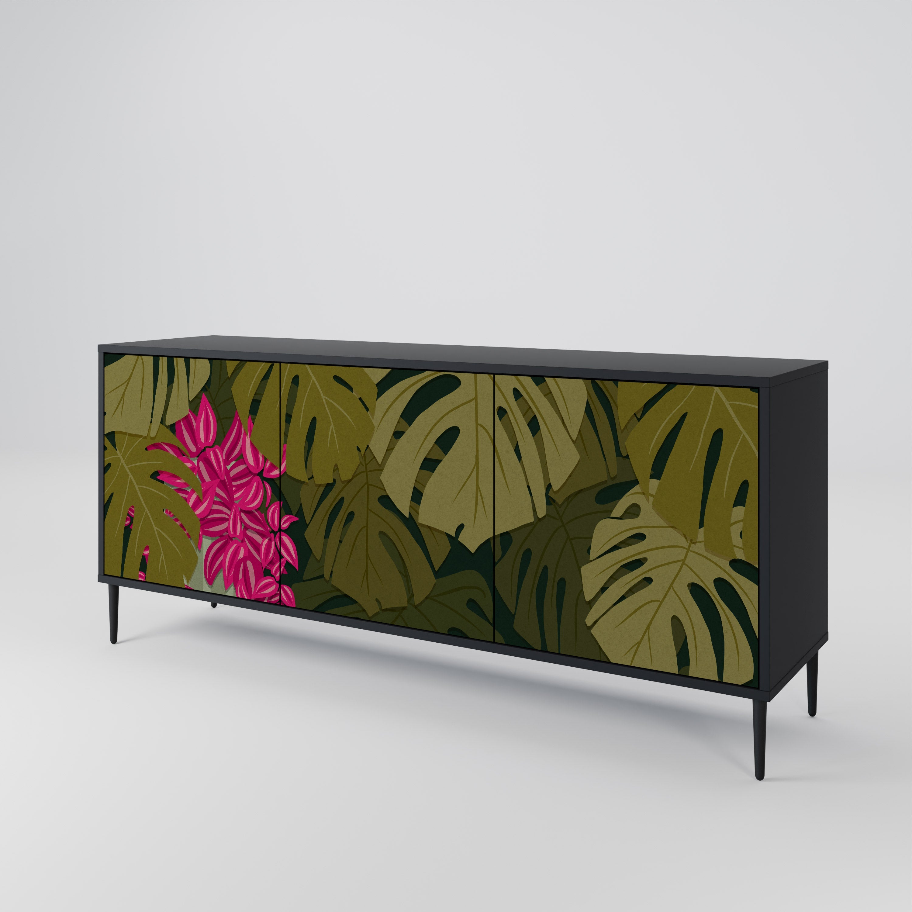 TROPICAL BEAUTY 3-türiges Sideboard in Schwarz
