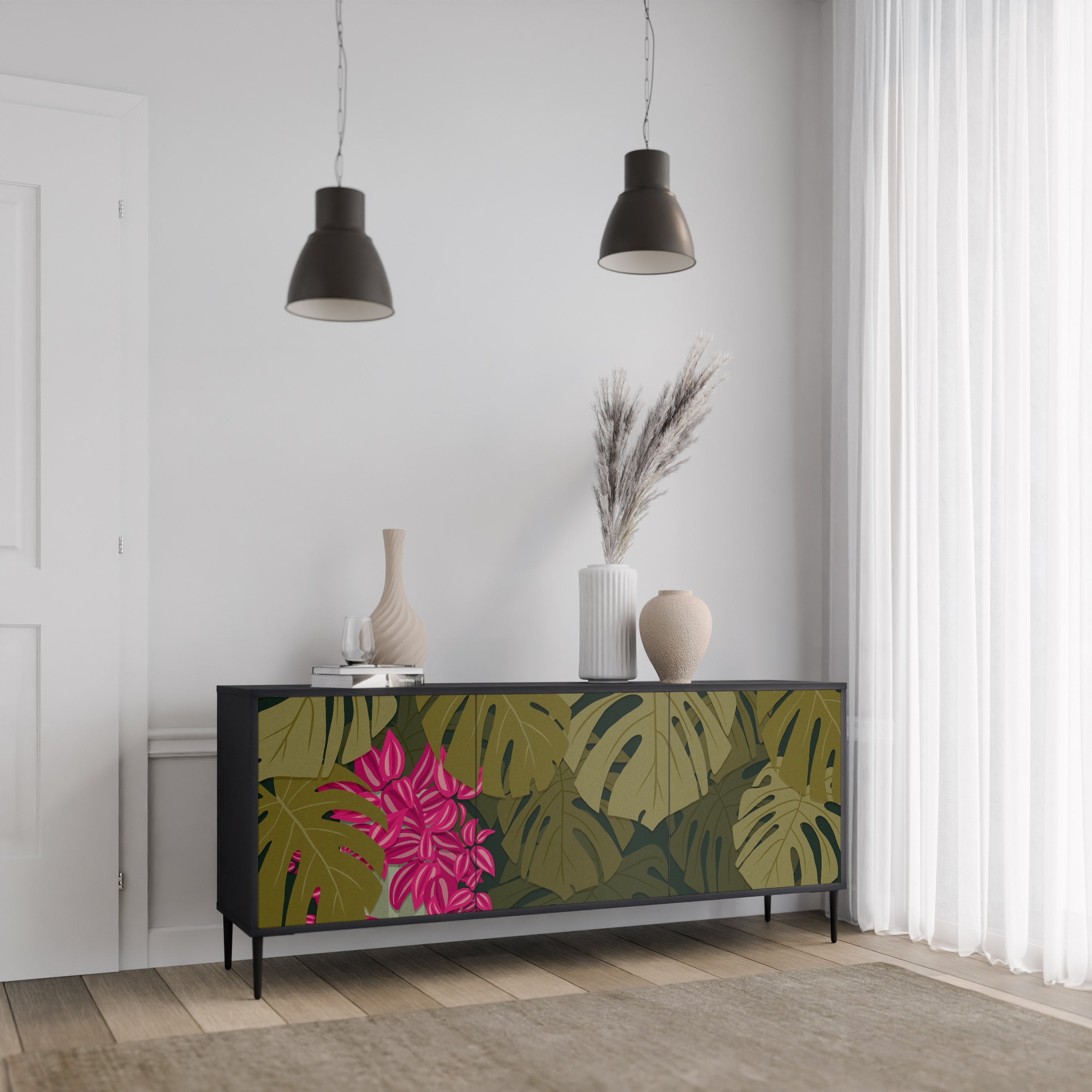 TROPICAL BEAUTY 3-türiges Sideboard in Schwarz