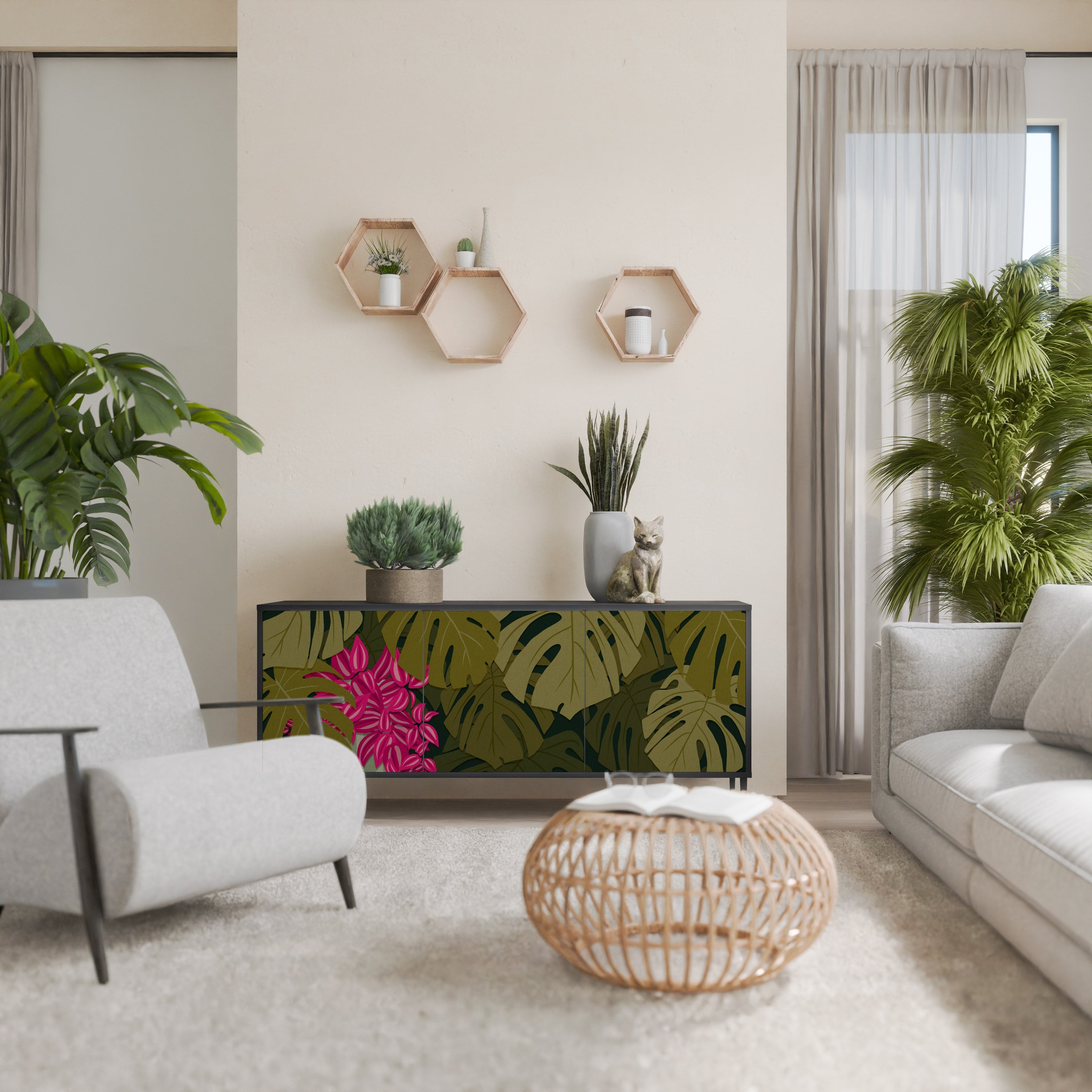 TROPICAL BEAUTY 3-türiges Sideboard in Schwarz