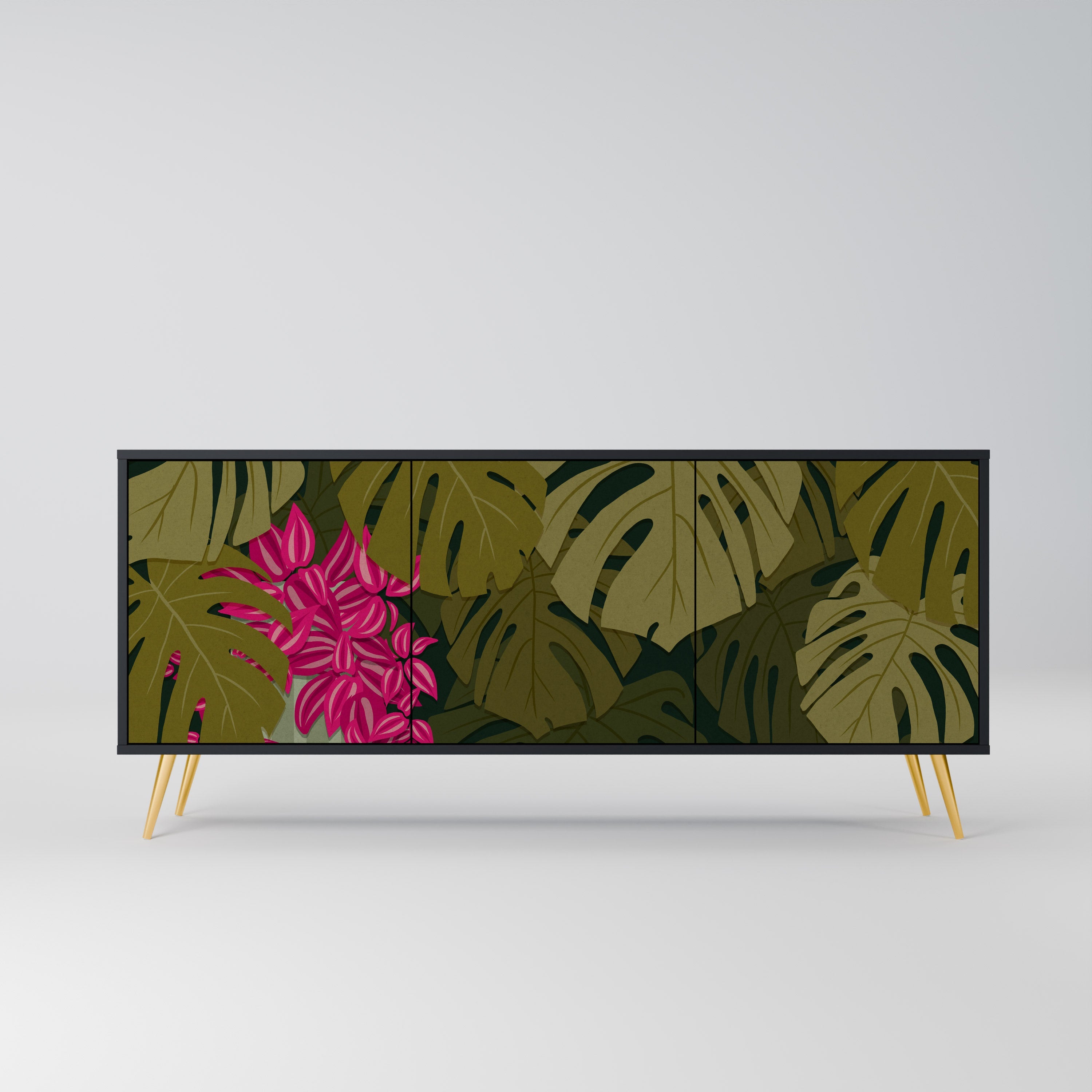 TROPICAL BEAUTY 3-türiges Sideboard in Schwarz