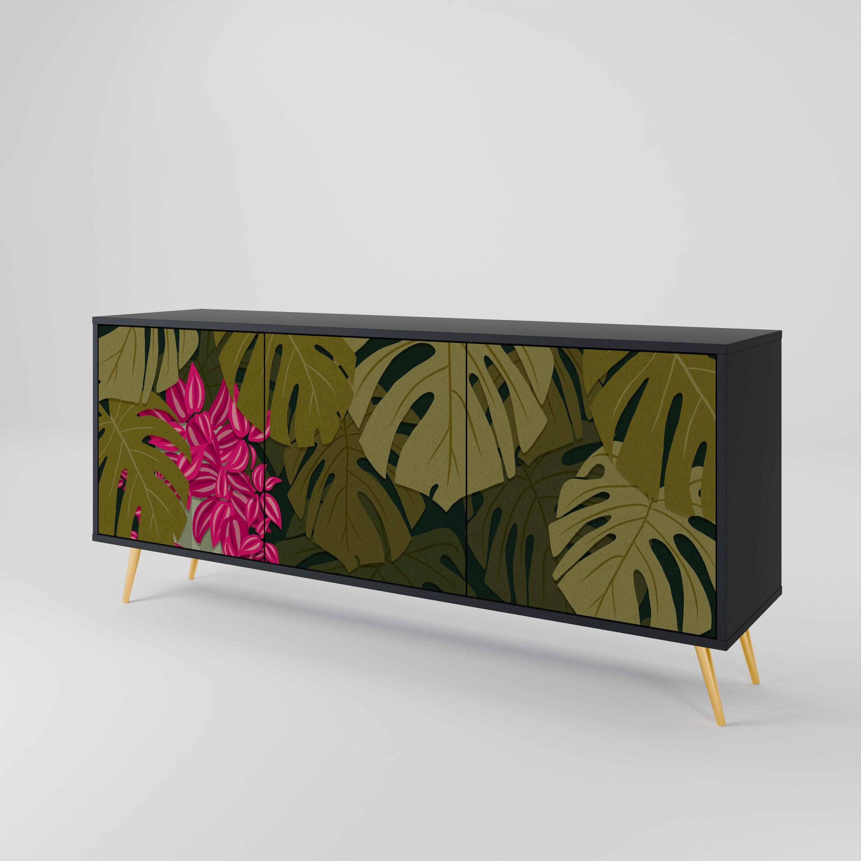 TROPICAL BEAUTY 3-türiges Sideboard in Schwarz