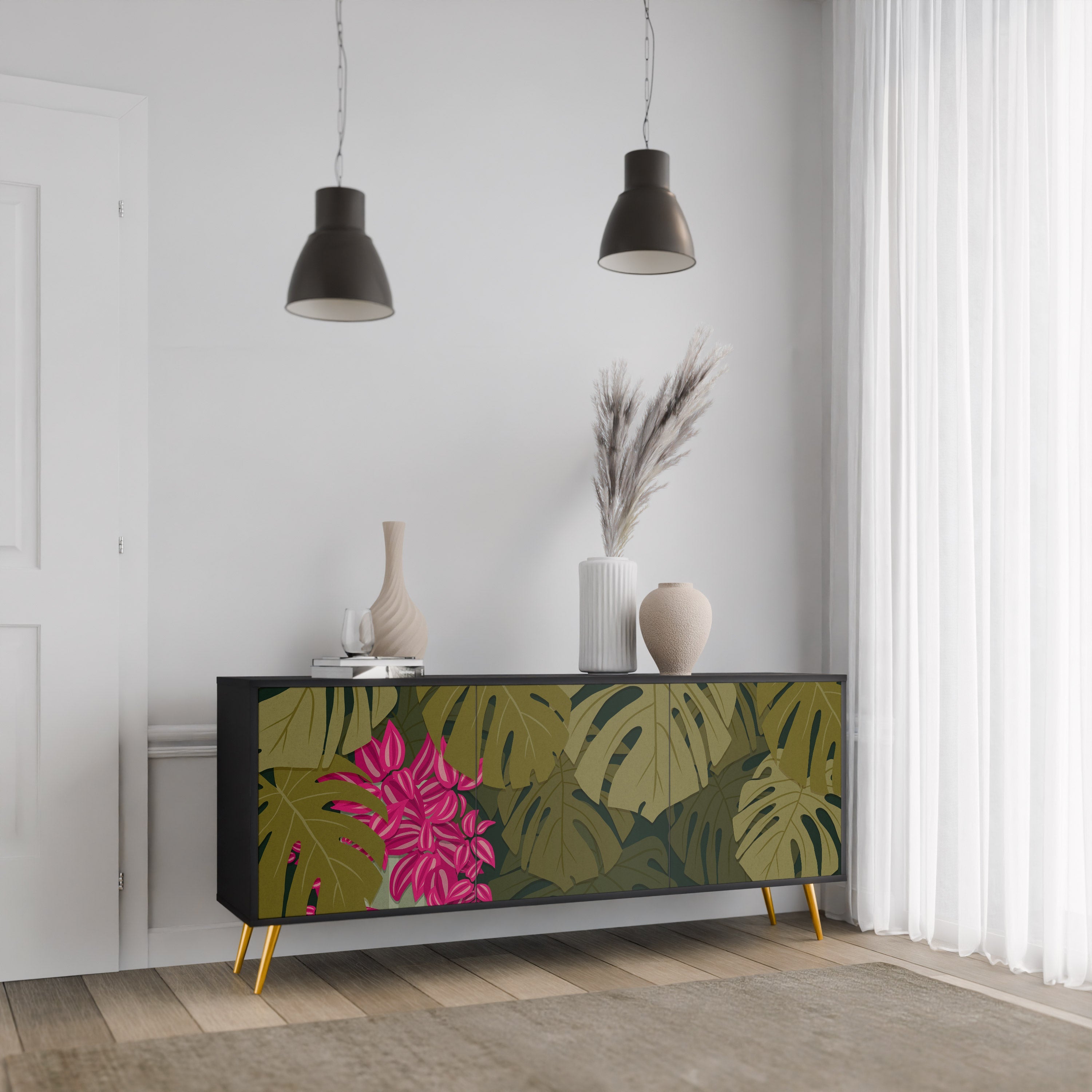 TROPICAL BEAUTY 3-türiges Sideboard in Schwarz