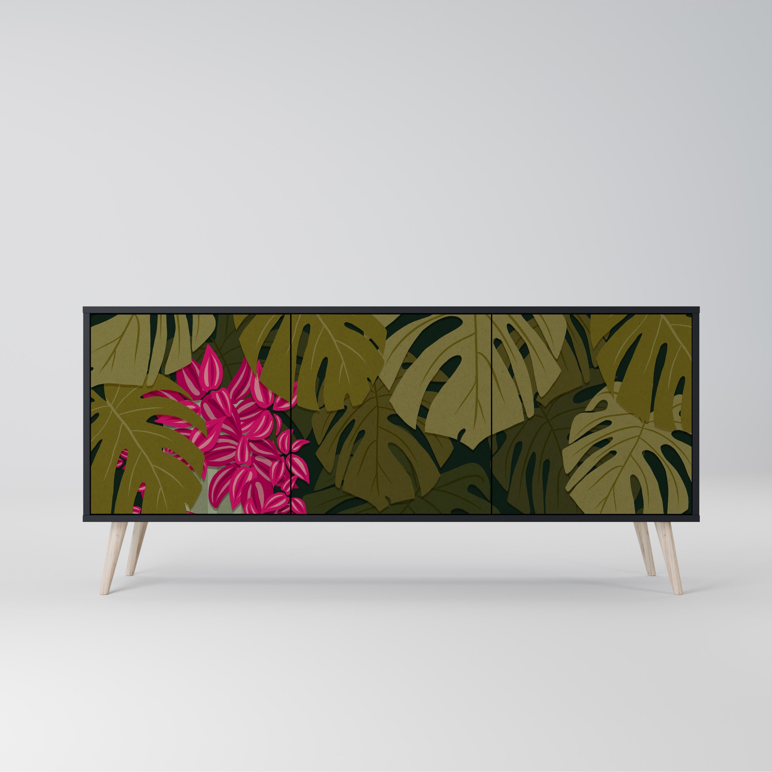 TROPICAL BEAUTY 3-türiges Sideboard in Schwarz