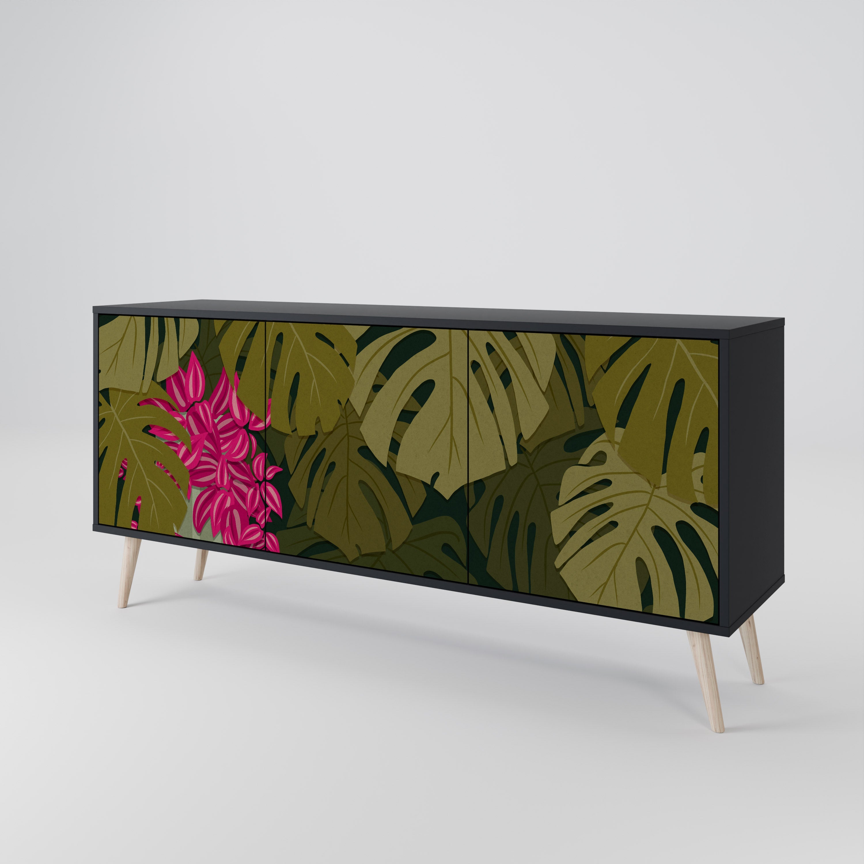 TROPICAL BEAUTY 3-türiges Sideboard in Schwarz