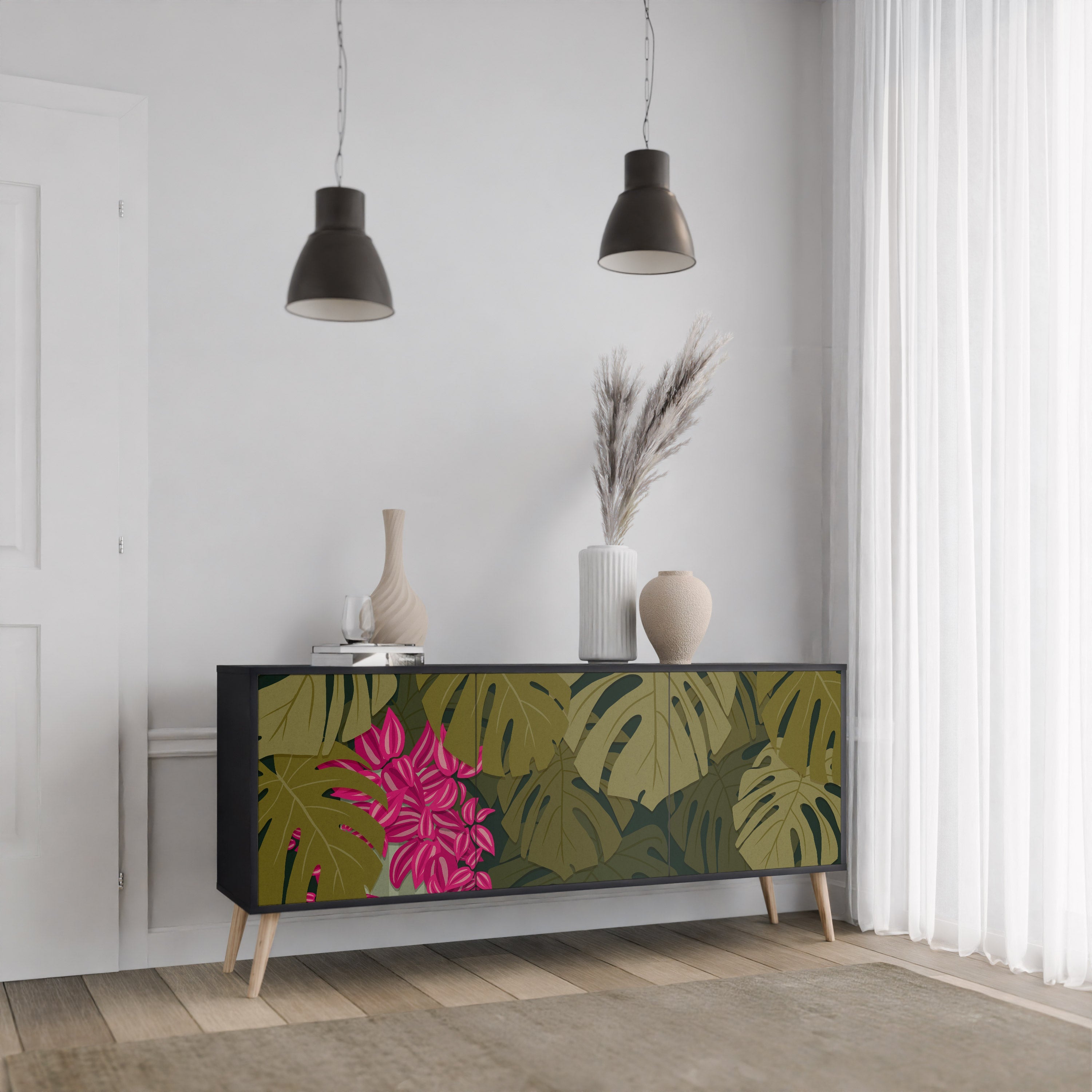 TROPICAL BEAUTY 3-türiges Sideboard in Schwarz
