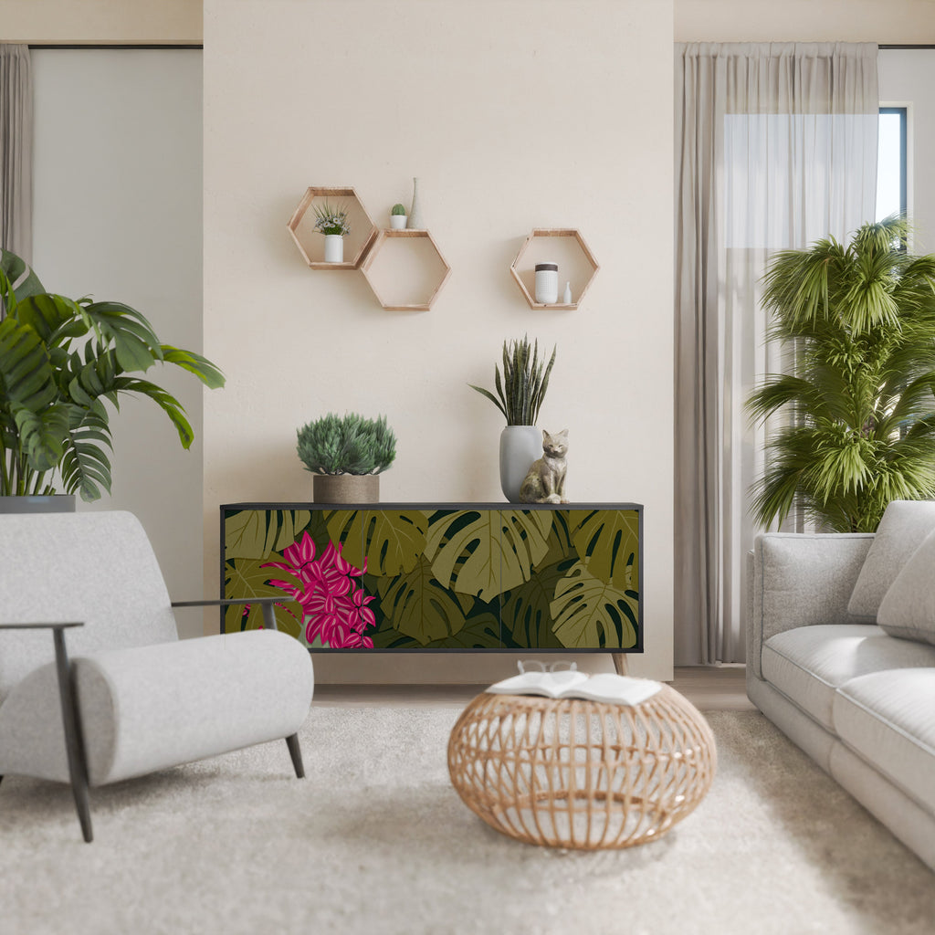 TROPICAL BEAUTY 3-türiges Sideboard in Schwarz