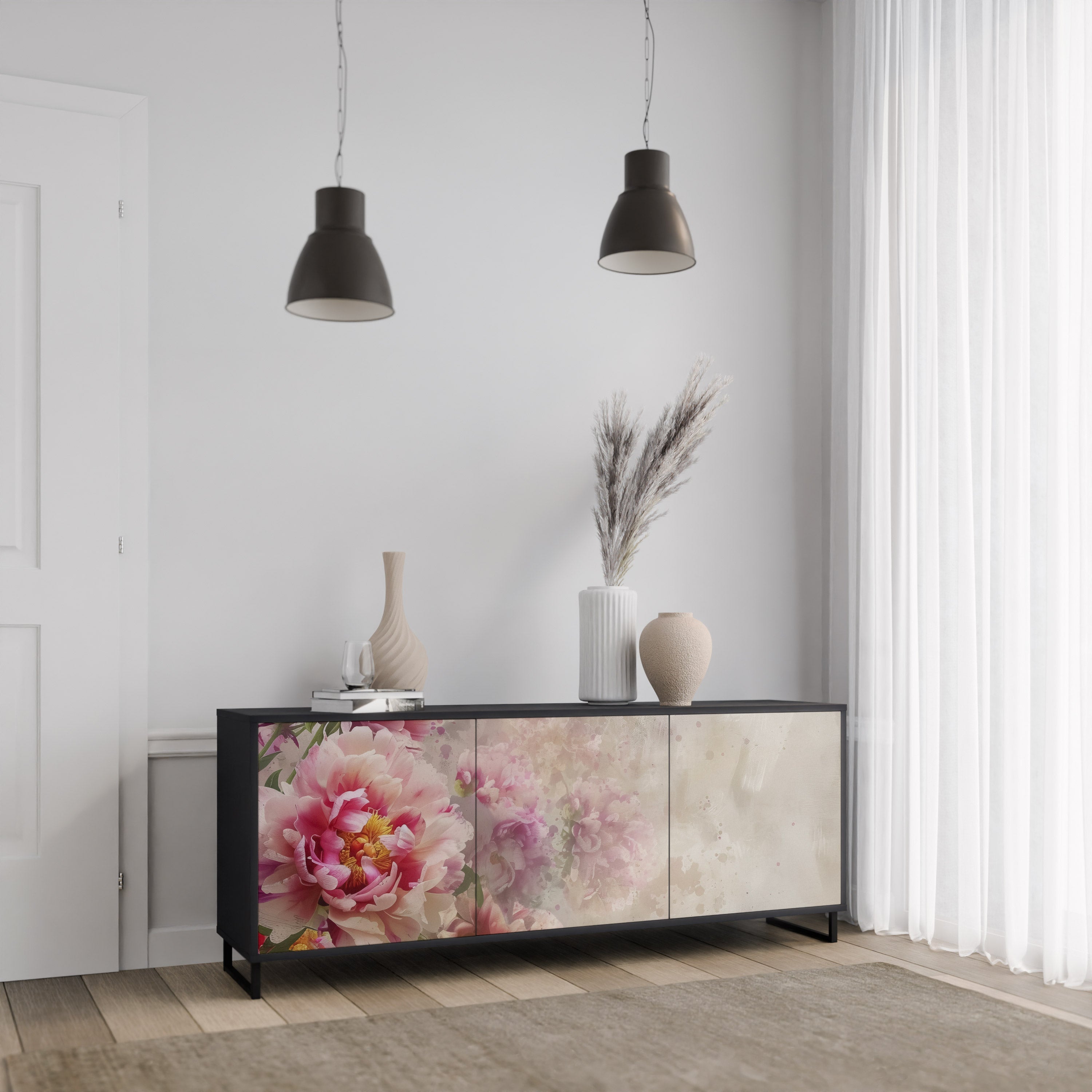 PEONY WHISPER Sideboard mit 3 Türen in Schwarz