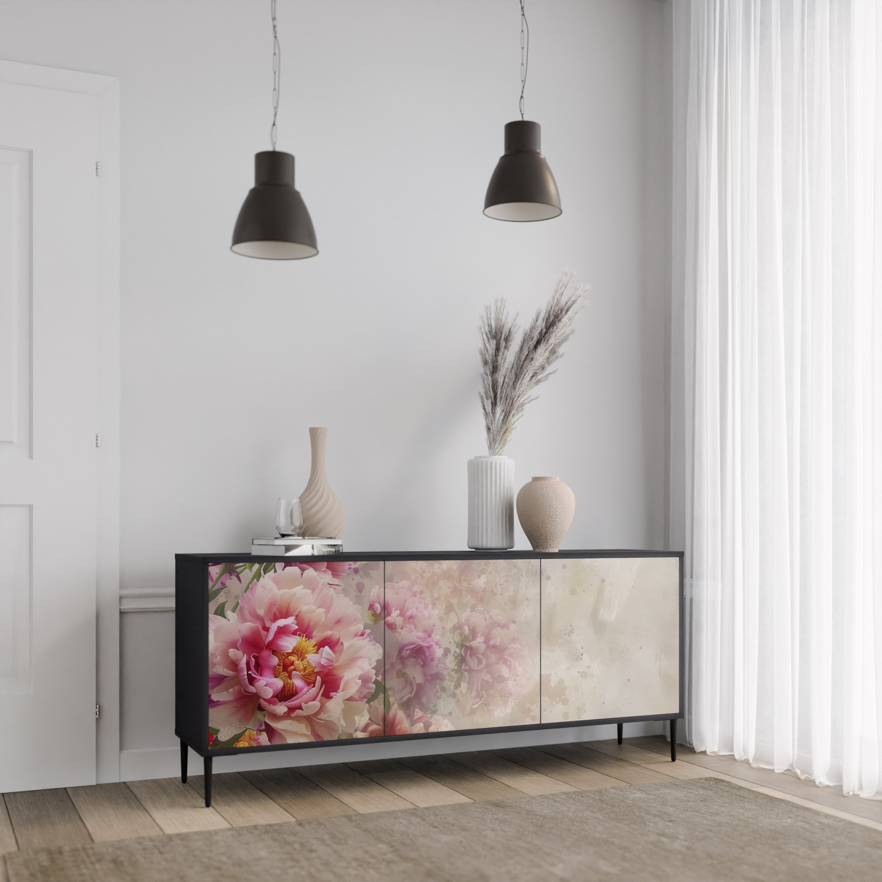 PEONY WHISPER Sideboard mit 3 Türen in Schwarz