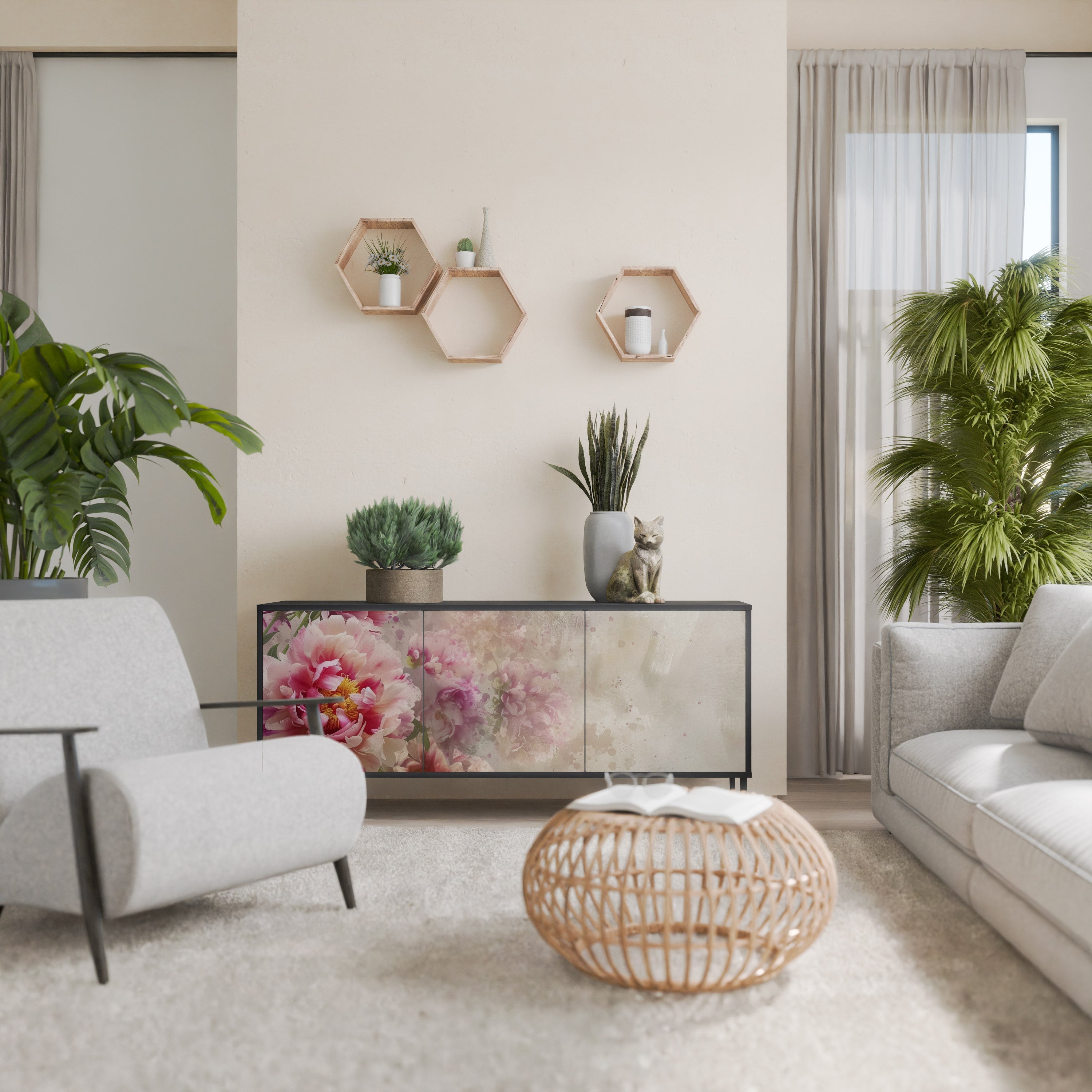 PEONY WHISPER Sideboard mit 3 Türen in Schwarz