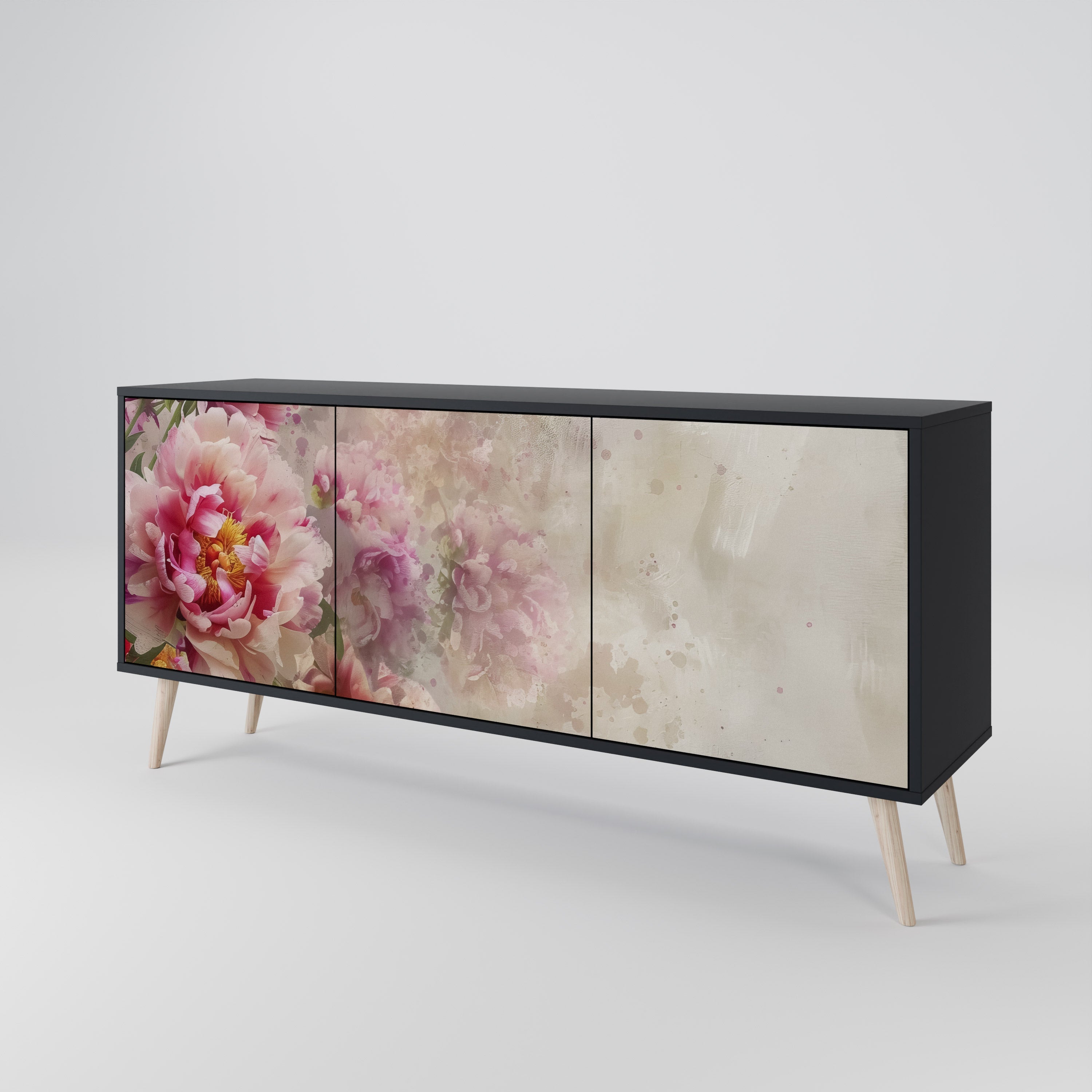 PEONY WHISPER Sideboard mit 3 Türen in Schwarz