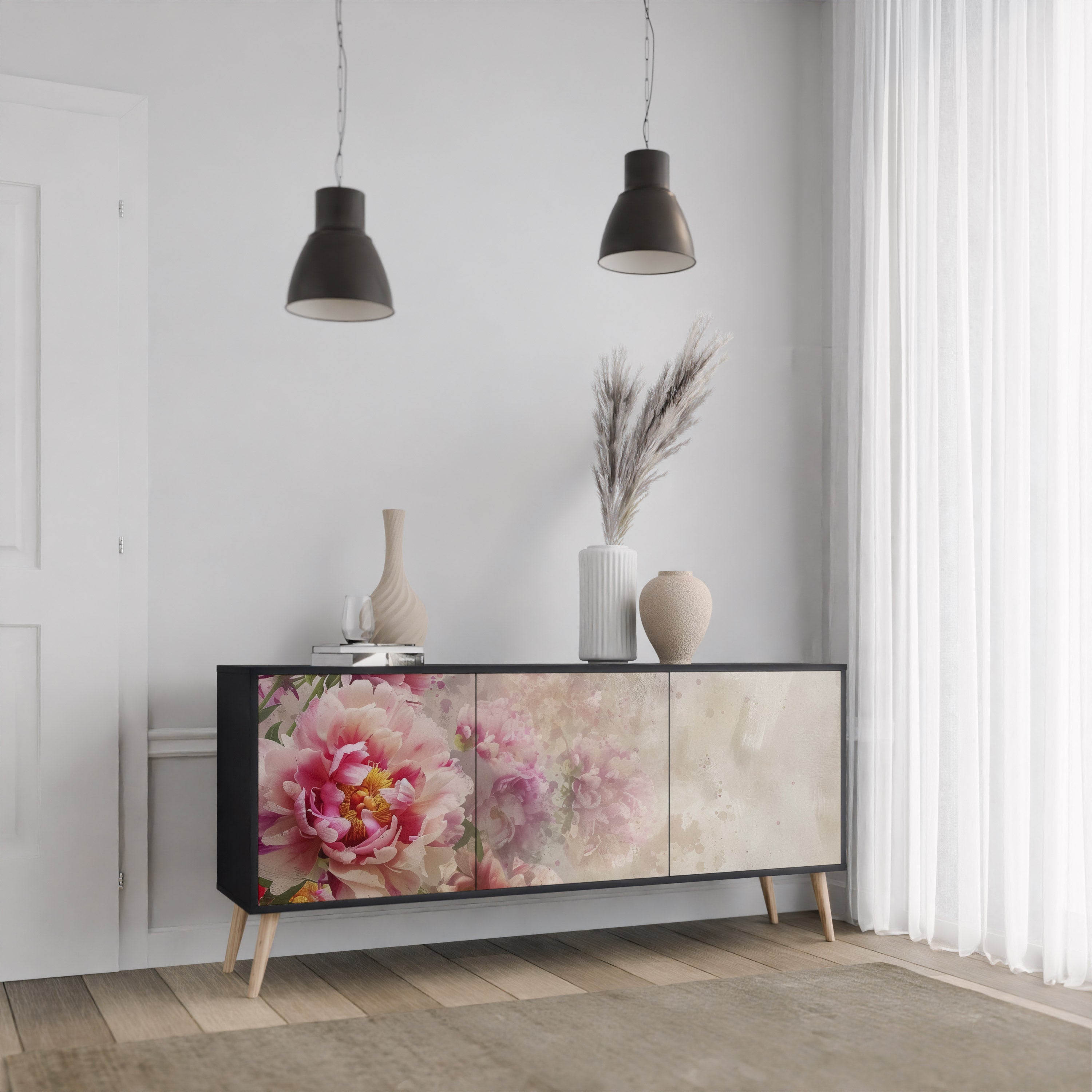 PEONY WHISPER Sideboard mit 3 Türen in Schwarz