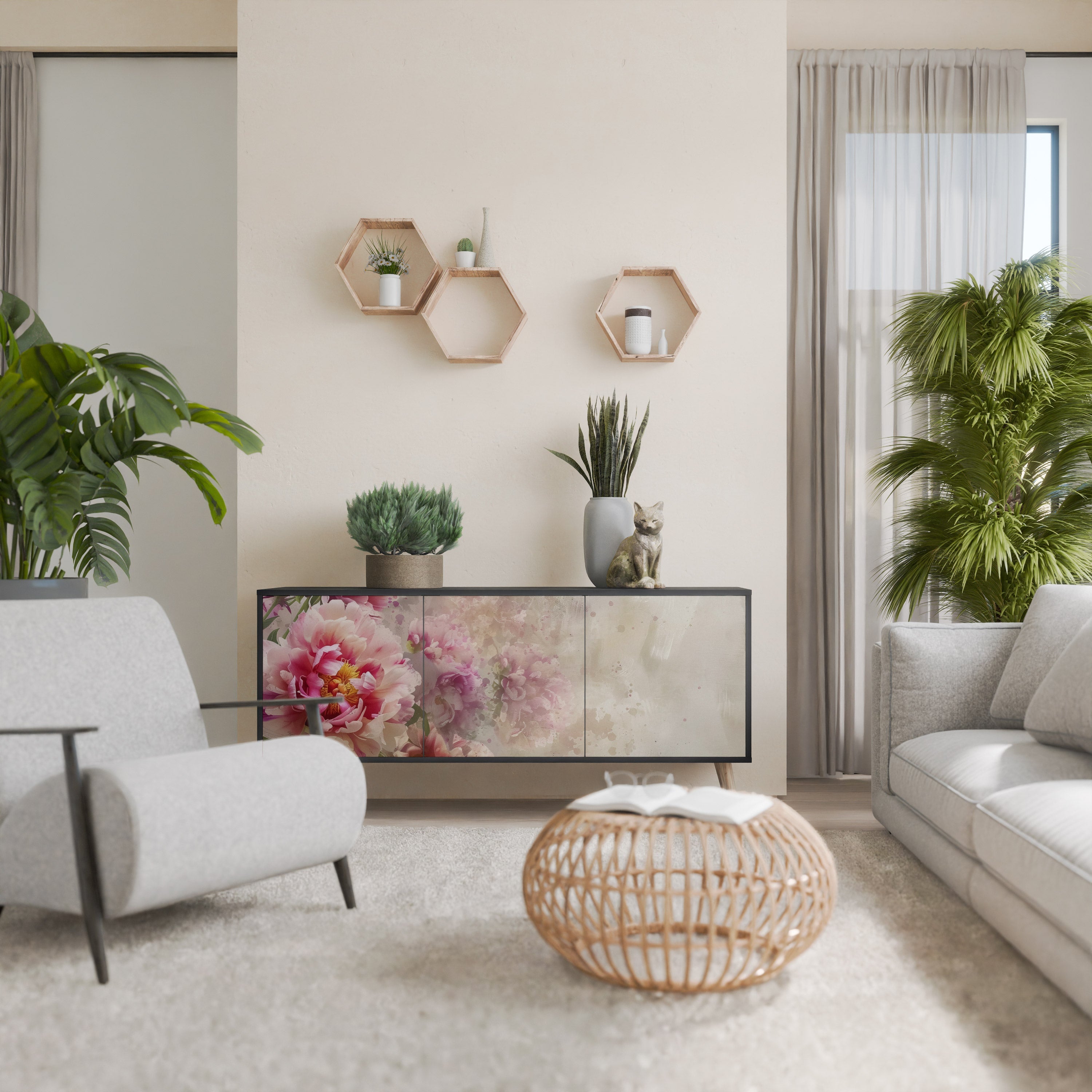 PEONY WHISPER Sideboard mit 3 Türen in Schwarz