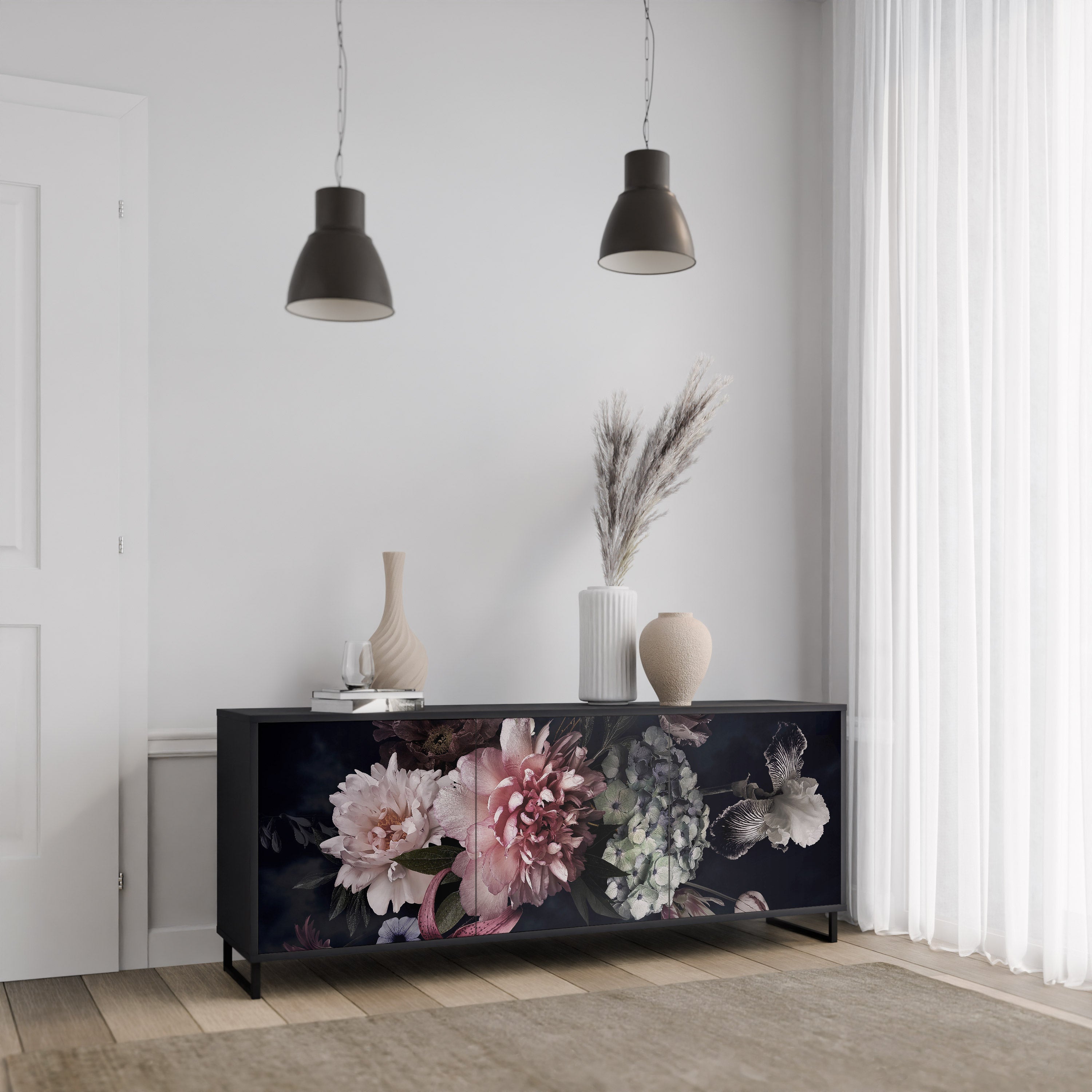 PURE BLOSSOM Sideboard mit 3 Türen in Schwarz