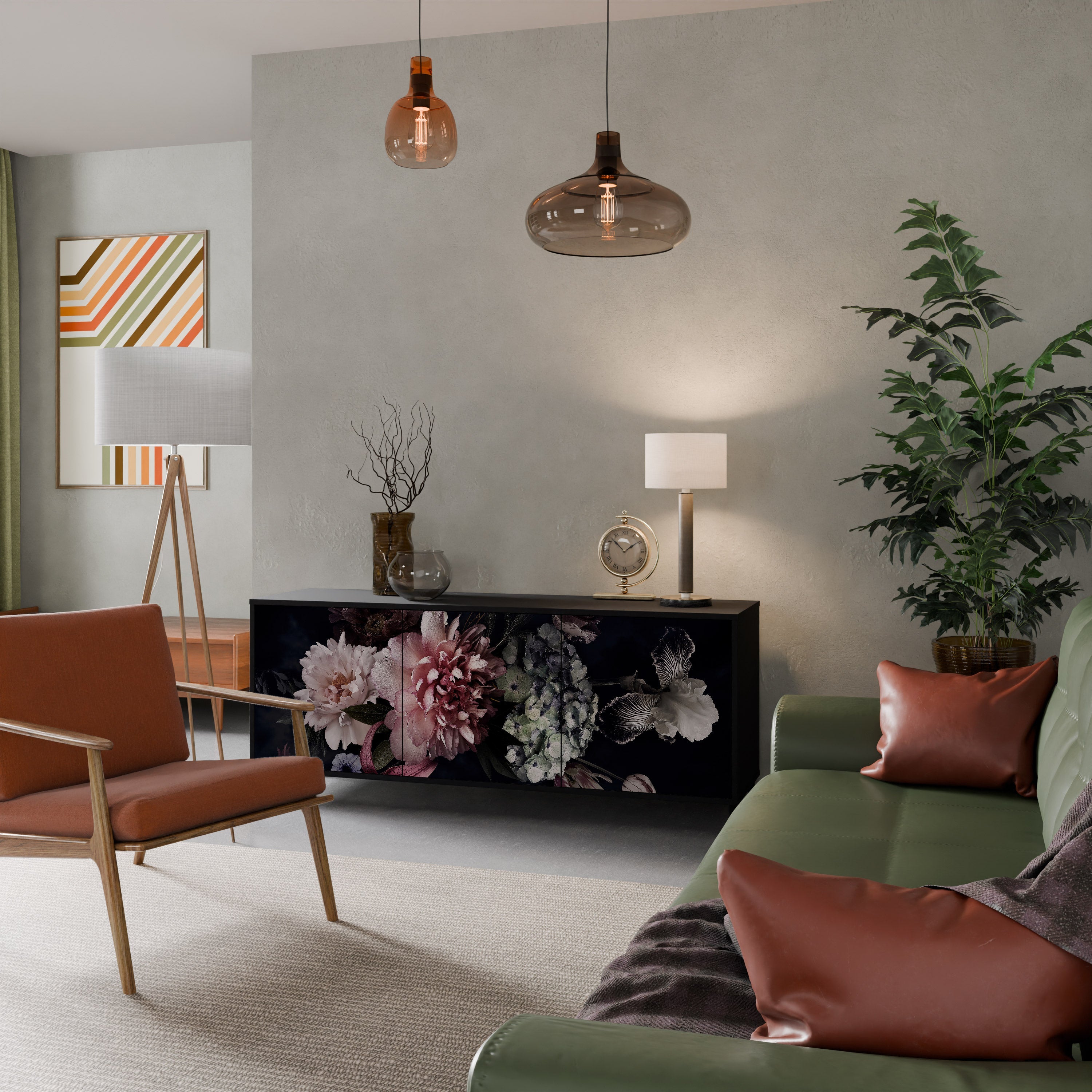 PURE BLOSSOM Sideboard mit 3 Türen in Schwarz