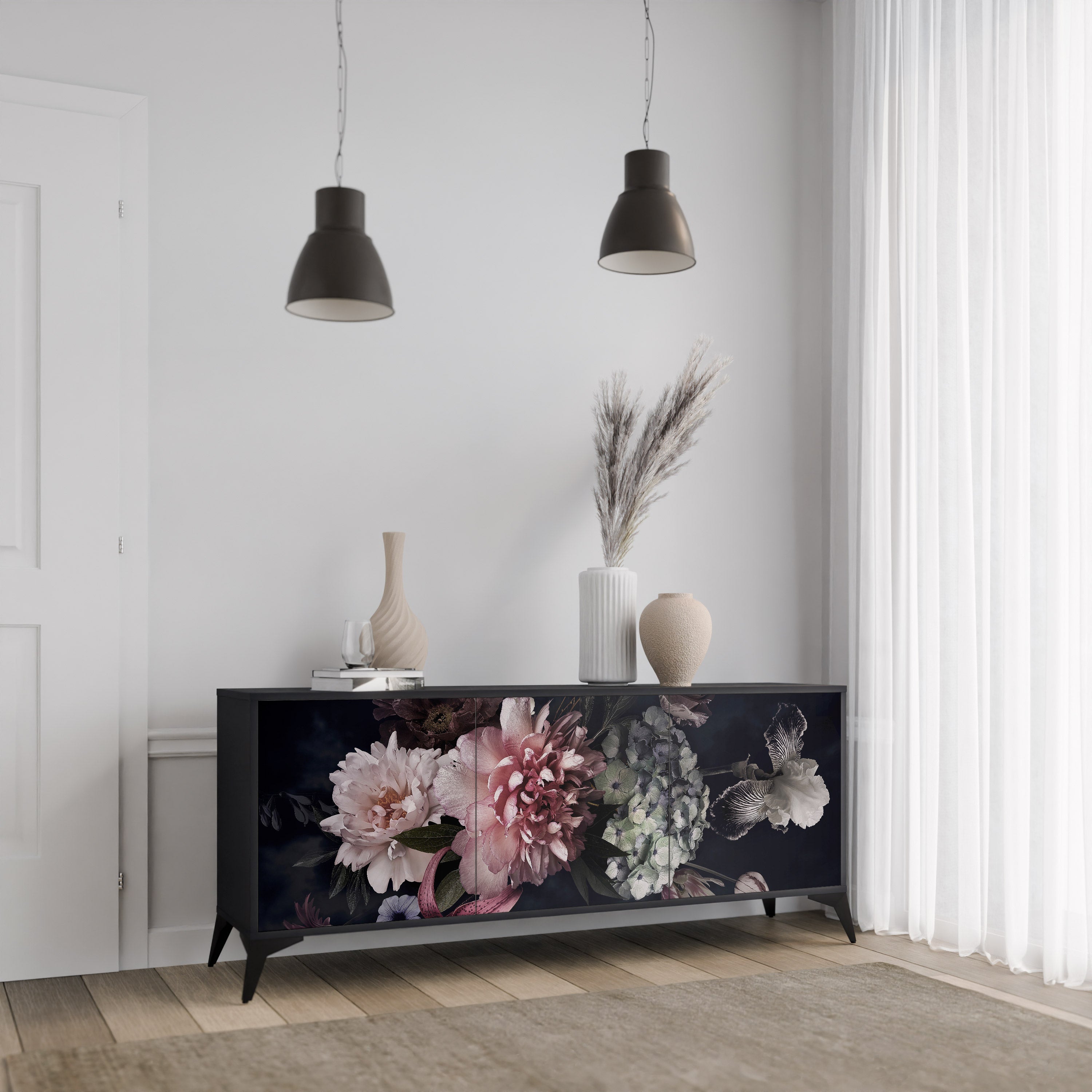 PURE BLOSSOM Sideboard mit 3 Türen in Schwarz